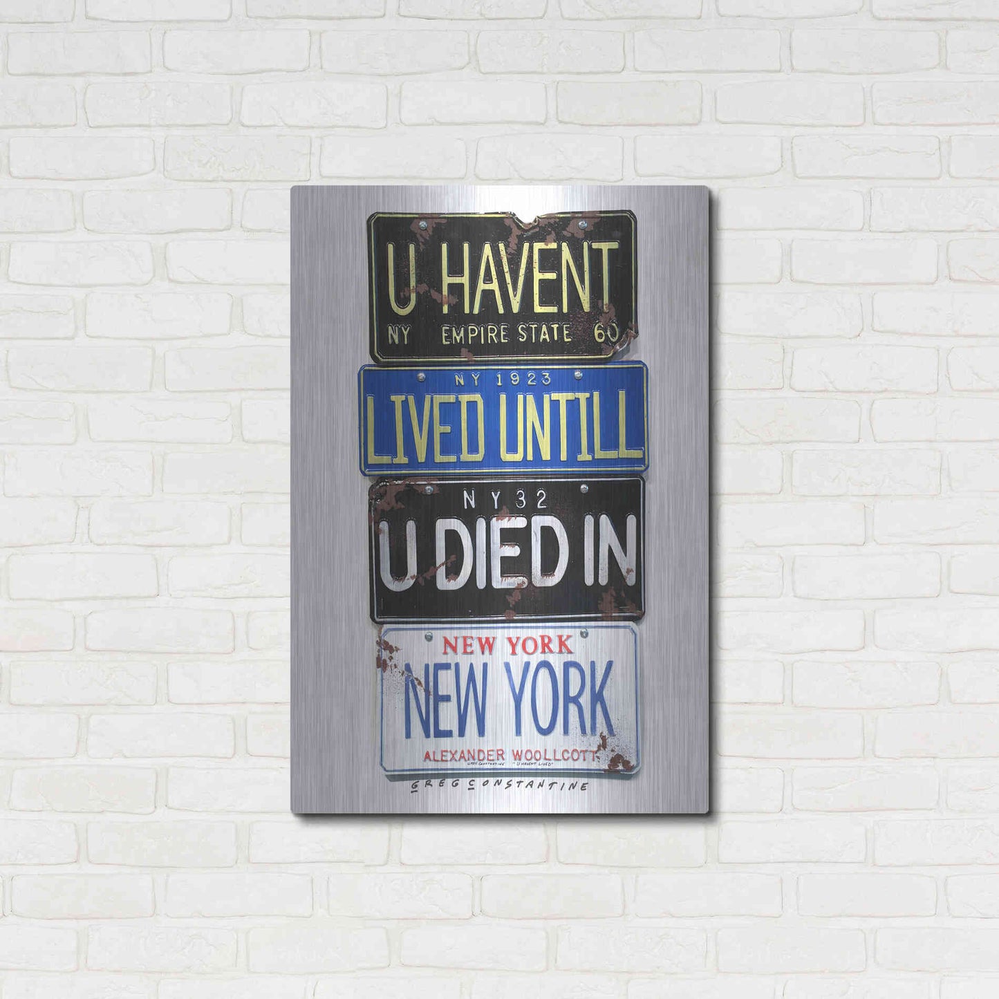 Luxe Metal Art 'Woolcott Died In NY' by Gregory Constantine, Metal Wall Art,24x36