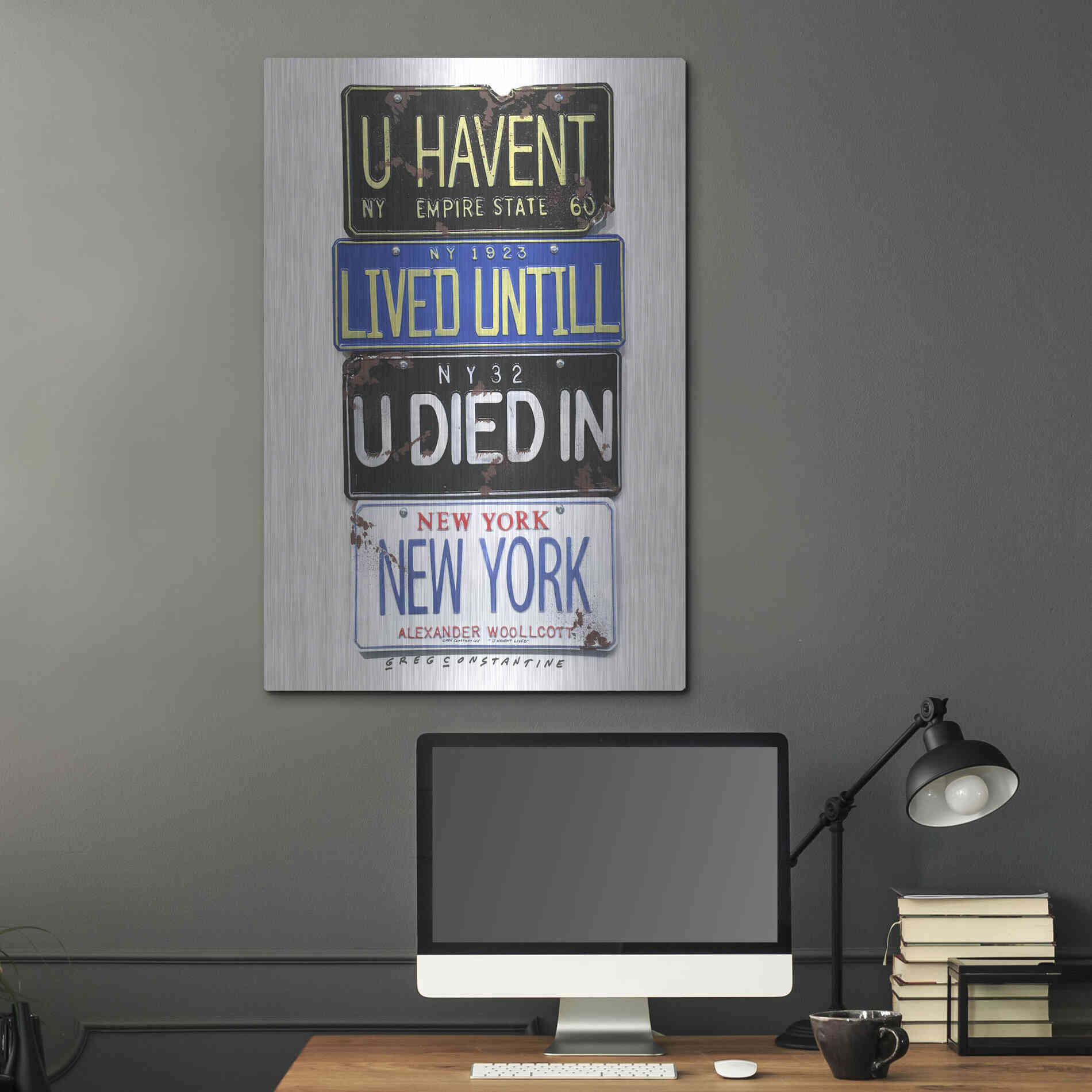 Luxe Metal Art 'Woolcott Died In NY' by Gregory Constantine, Metal Wall Art,24x36