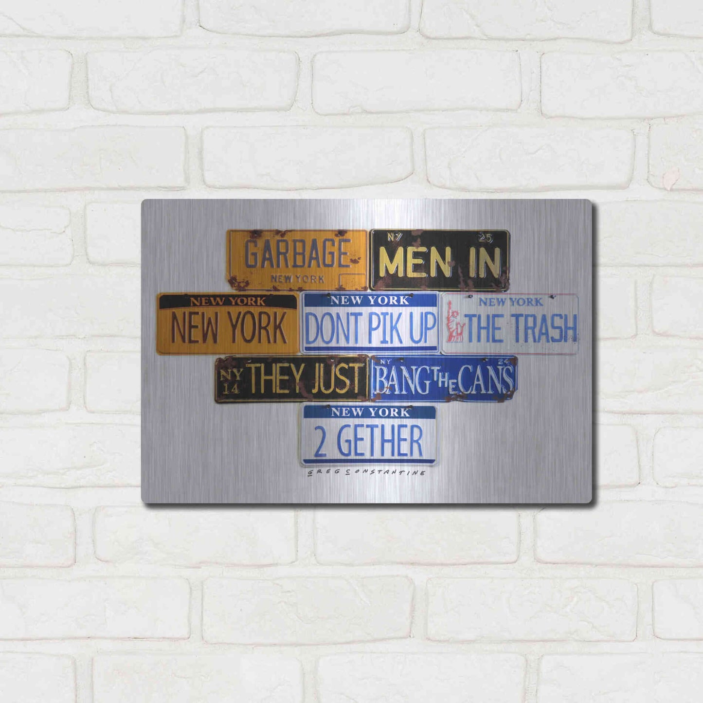 Luxe Metal Art 'Garbage Men In NY' by Gregory Constantine, Metal Wall Art,16x12