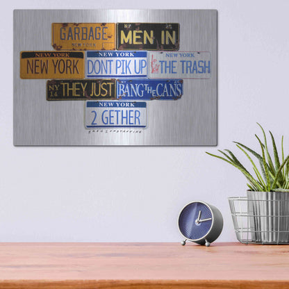 Luxe Metal Art 'Garbage Men In NY' by Gregory Constantine, Metal Wall Art,16x12