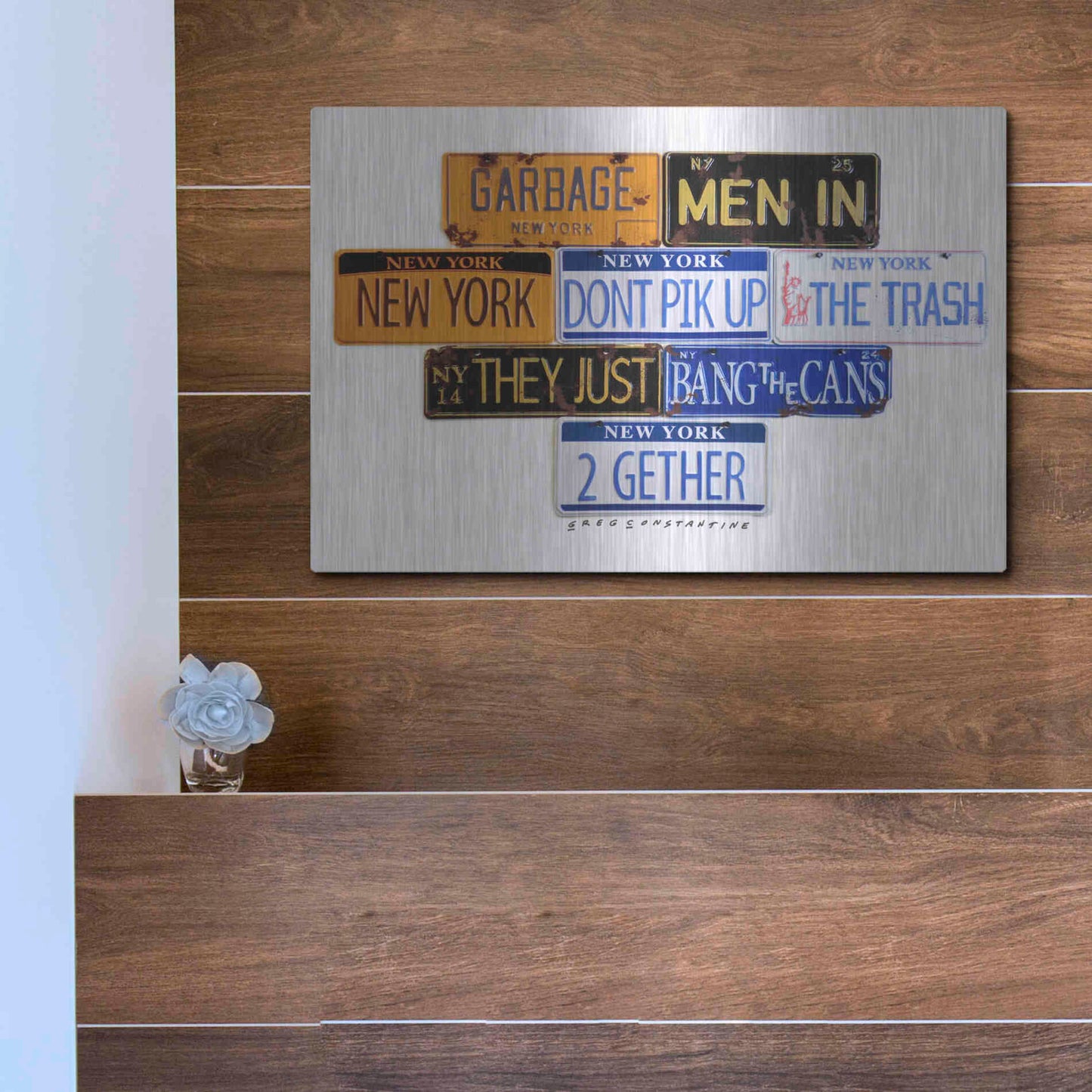 Luxe Metal Art 'Garbage Men In NY' by Gregory Constantine, Metal Wall Art,16x12