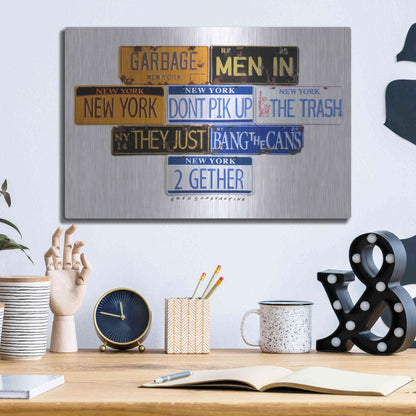 Luxe Metal Art 'Garbage Men In NY' by Gregory Constantine, Metal Wall Art,16x12