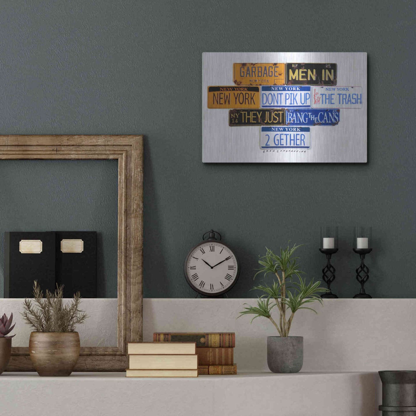 Luxe Metal Art 'Garbage Men In NY' by Gregory Constantine, Metal Wall Art,16x12