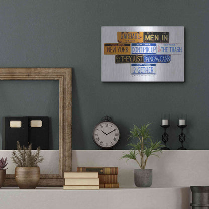 Luxe Metal Art 'Garbage Men In NY' by Gregory Constantine, Metal Wall Art,16x12