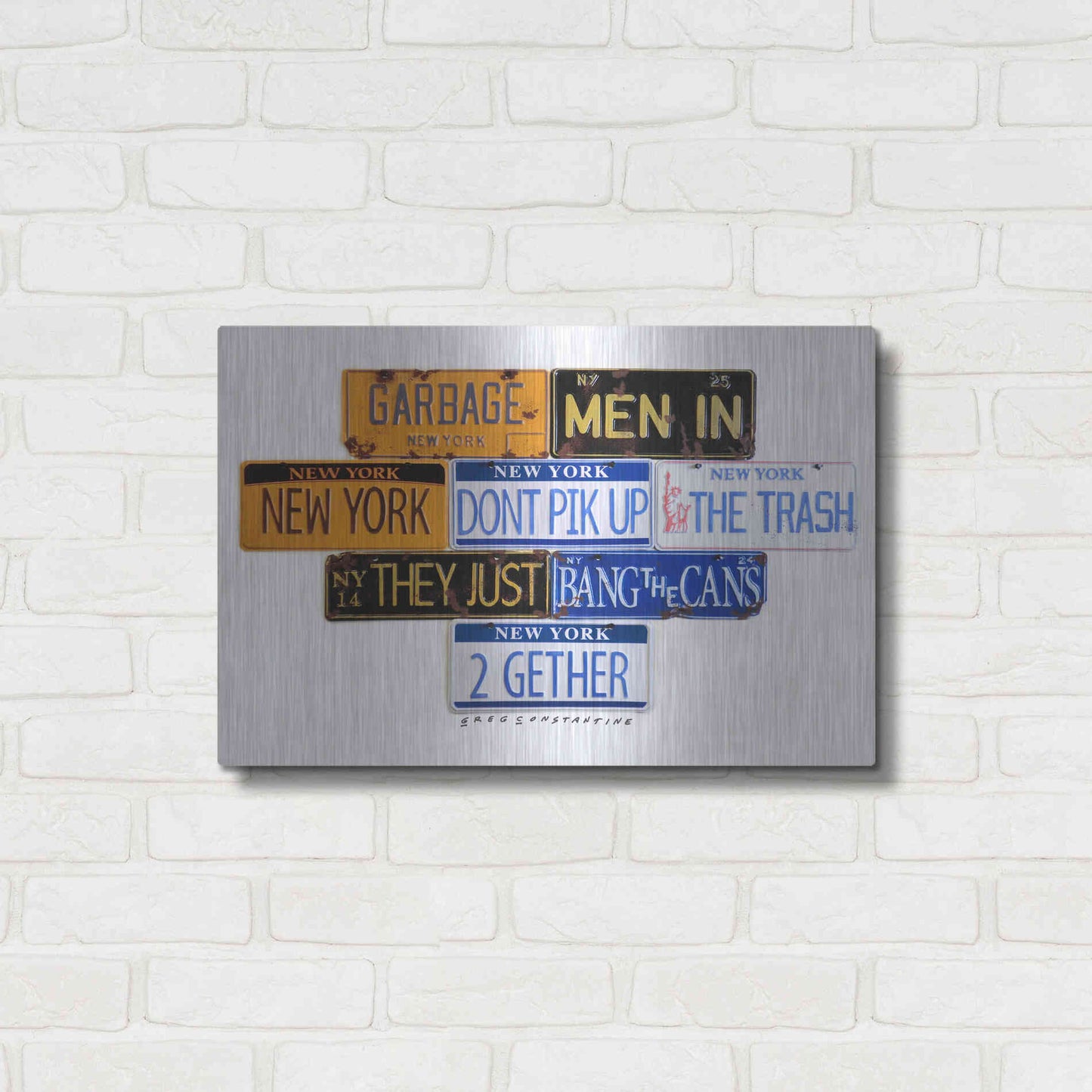 Luxe Metal Art 'Garbage Men In NY' by Gregory Constantine, Metal Wall Art,24x16