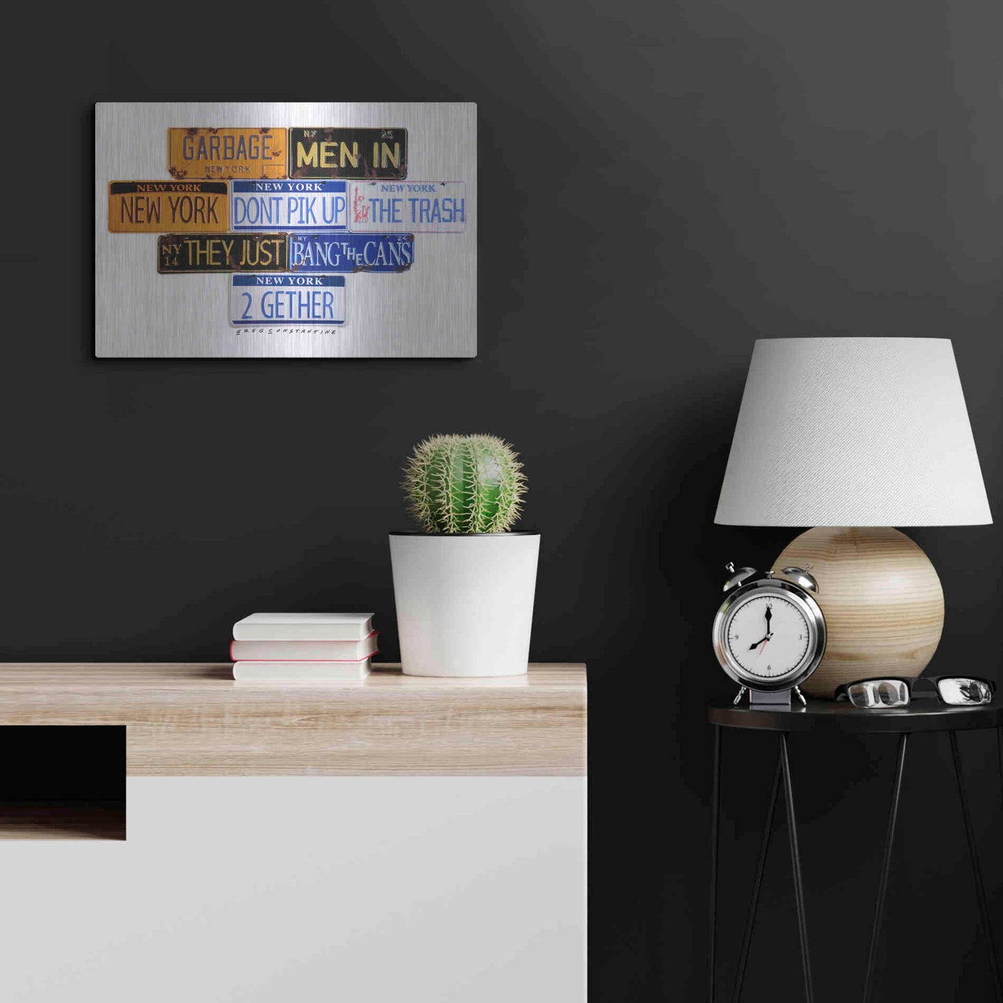 Luxe Metal Art 'Garbage Men In NY' by Gregory Constantine, Metal Wall Art,24x16