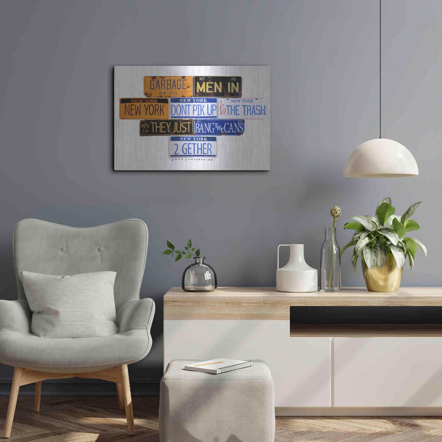 Luxe Metal Art 'Garbage Men In NY' by Gregory Constantine, Metal Wall Art,24x16