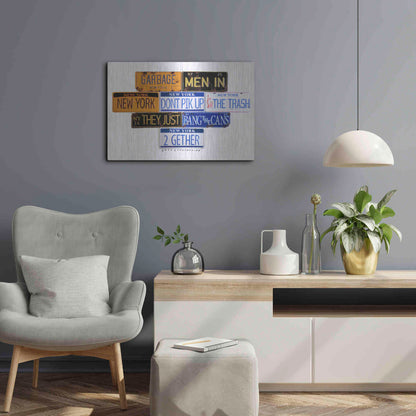 Luxe Metal Art 'Garbage Men In NY' by Gregory Constantine, Metal Wall Art,24x16