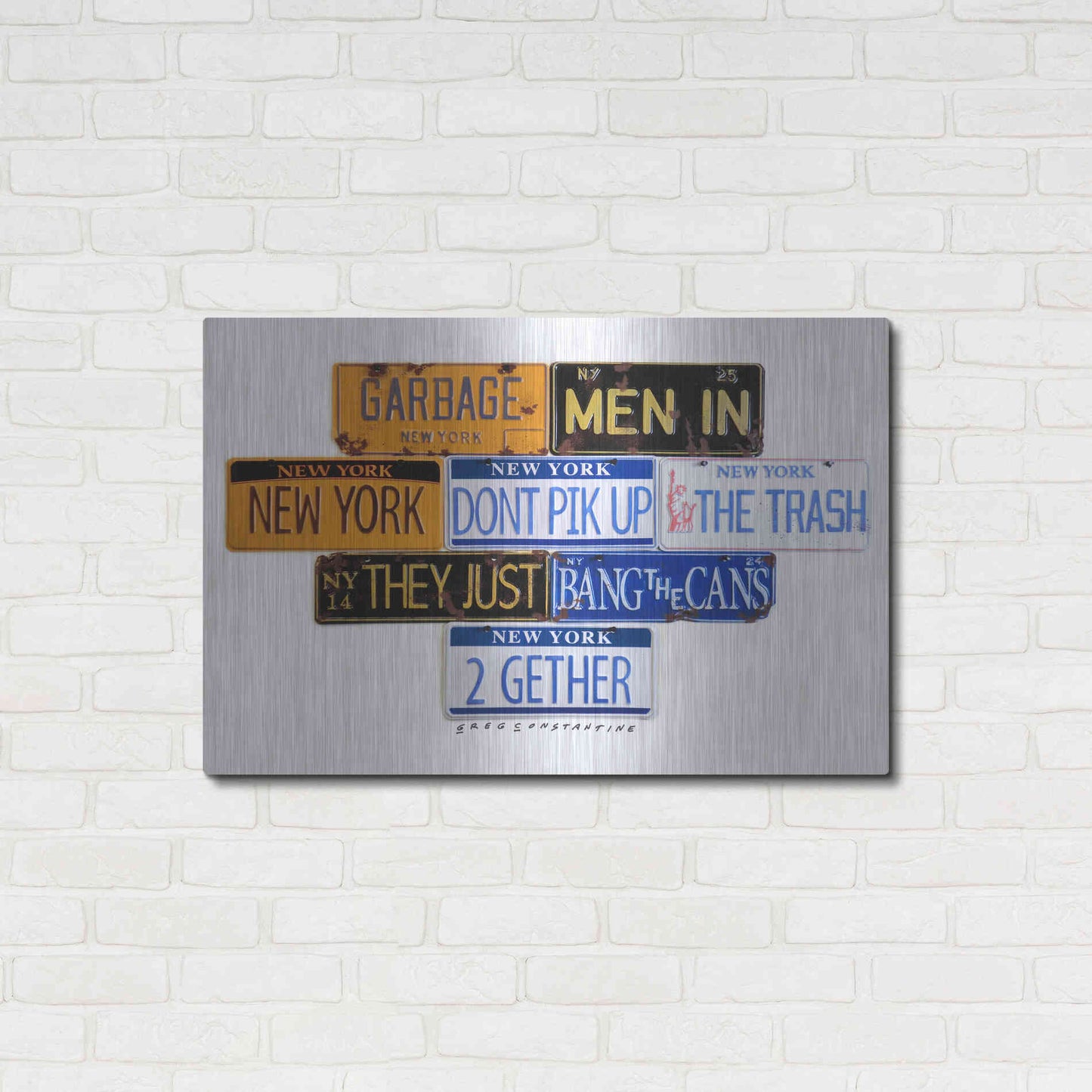 Luxe Metal Art 'Garbage Men In NY' by Gregory Constantine, Metal Wall Art,36x24