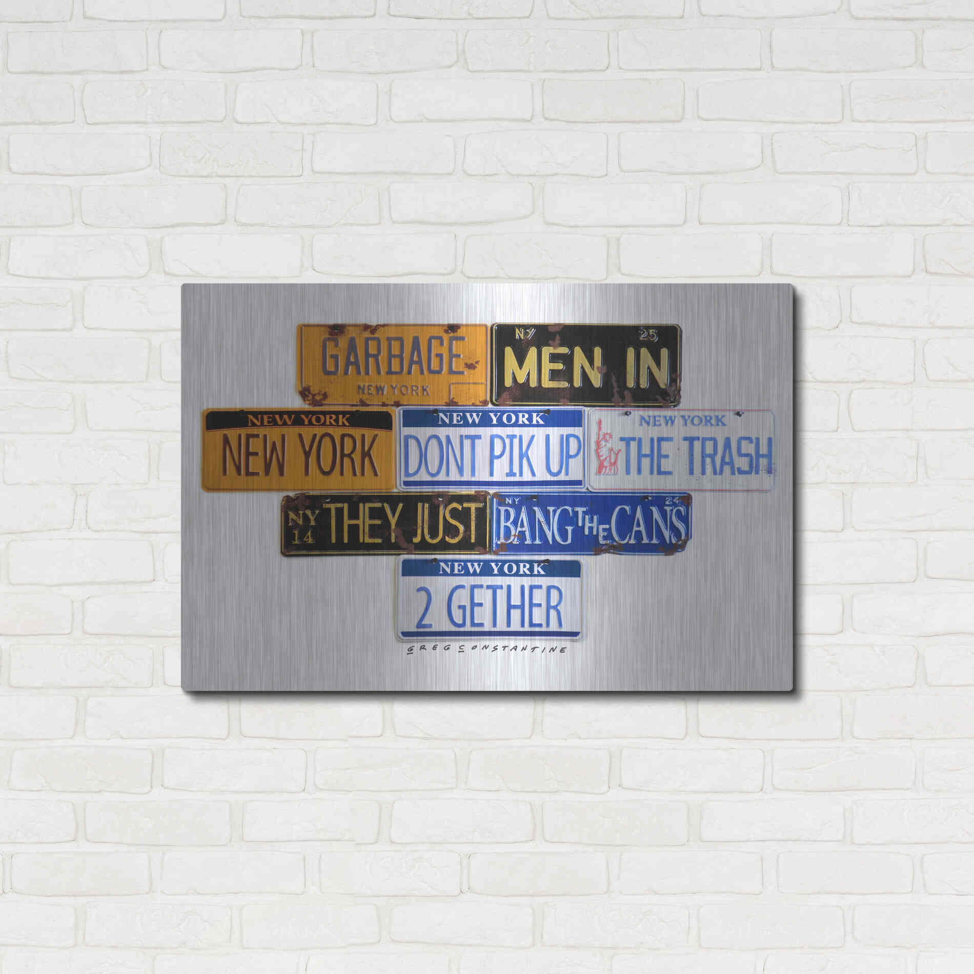 Luxe Metal Art 'Garbage Men In NY' by Gregory Constantine, Metal Wall Art,36x24