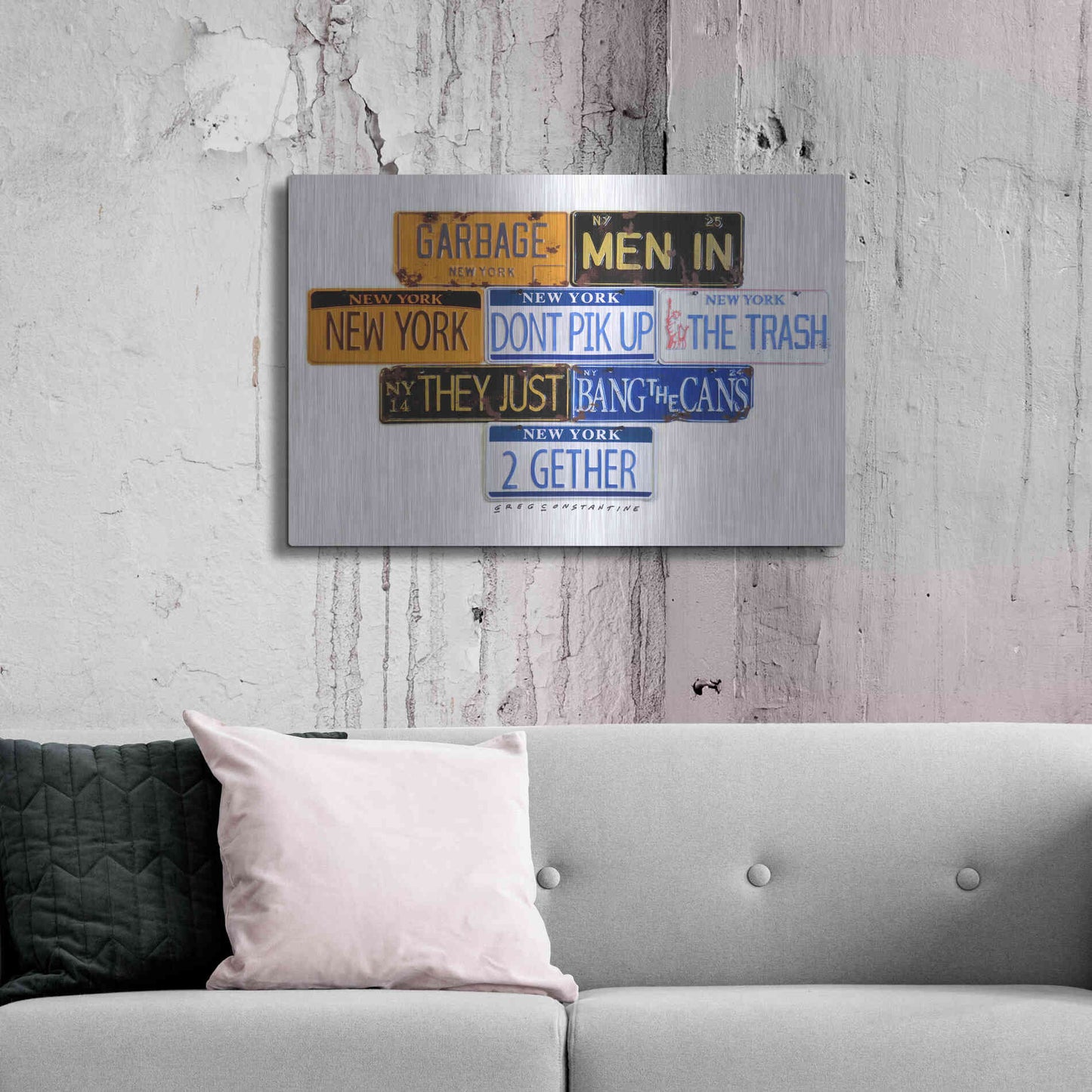 Luxe Metal Art 'Garbage Men In NY' by Gregory Constantine, Metal Wall Art,36x24