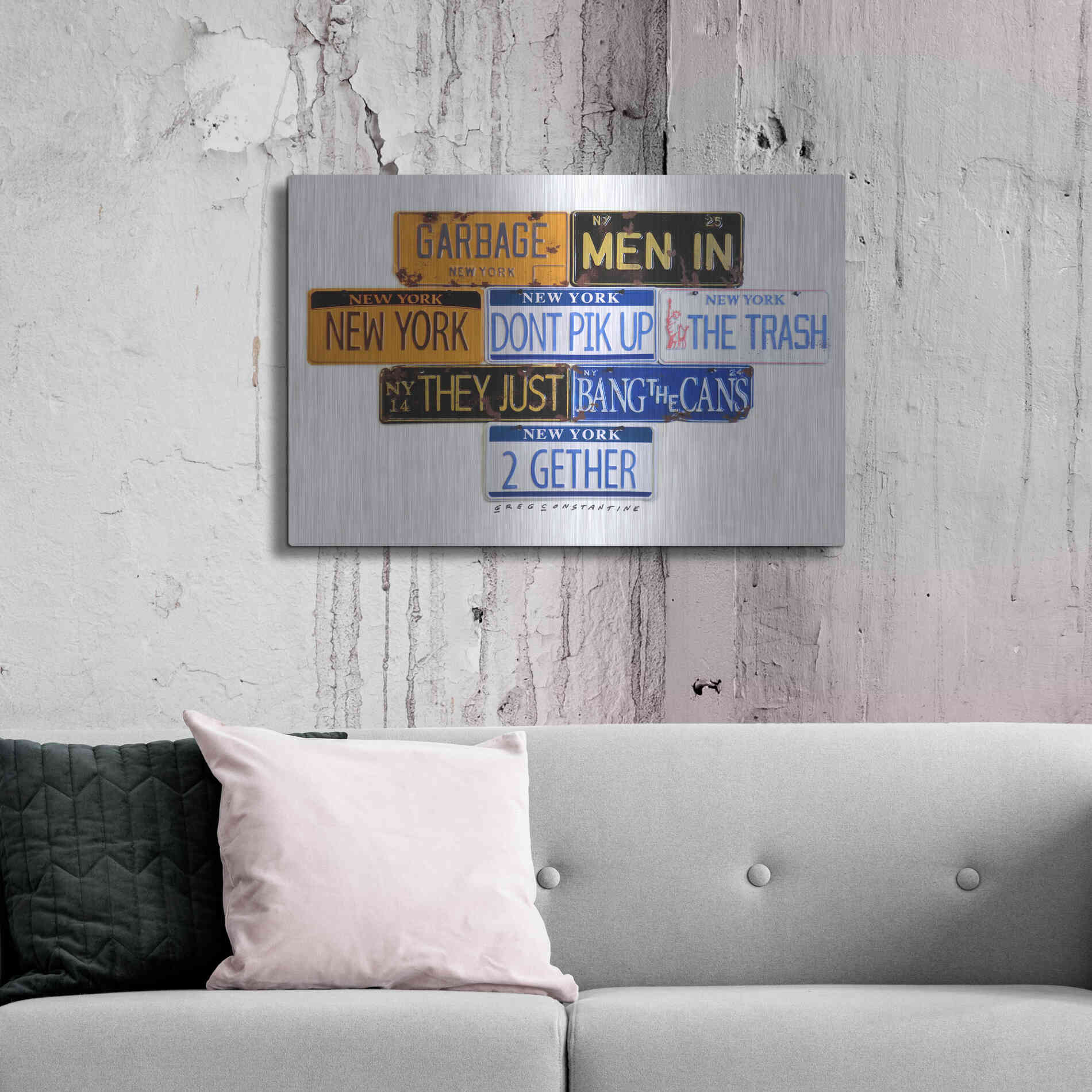Luxe Metal Art 'Garbage Men In NY' by Gregory Constantine, Metal Wall Art,36x24