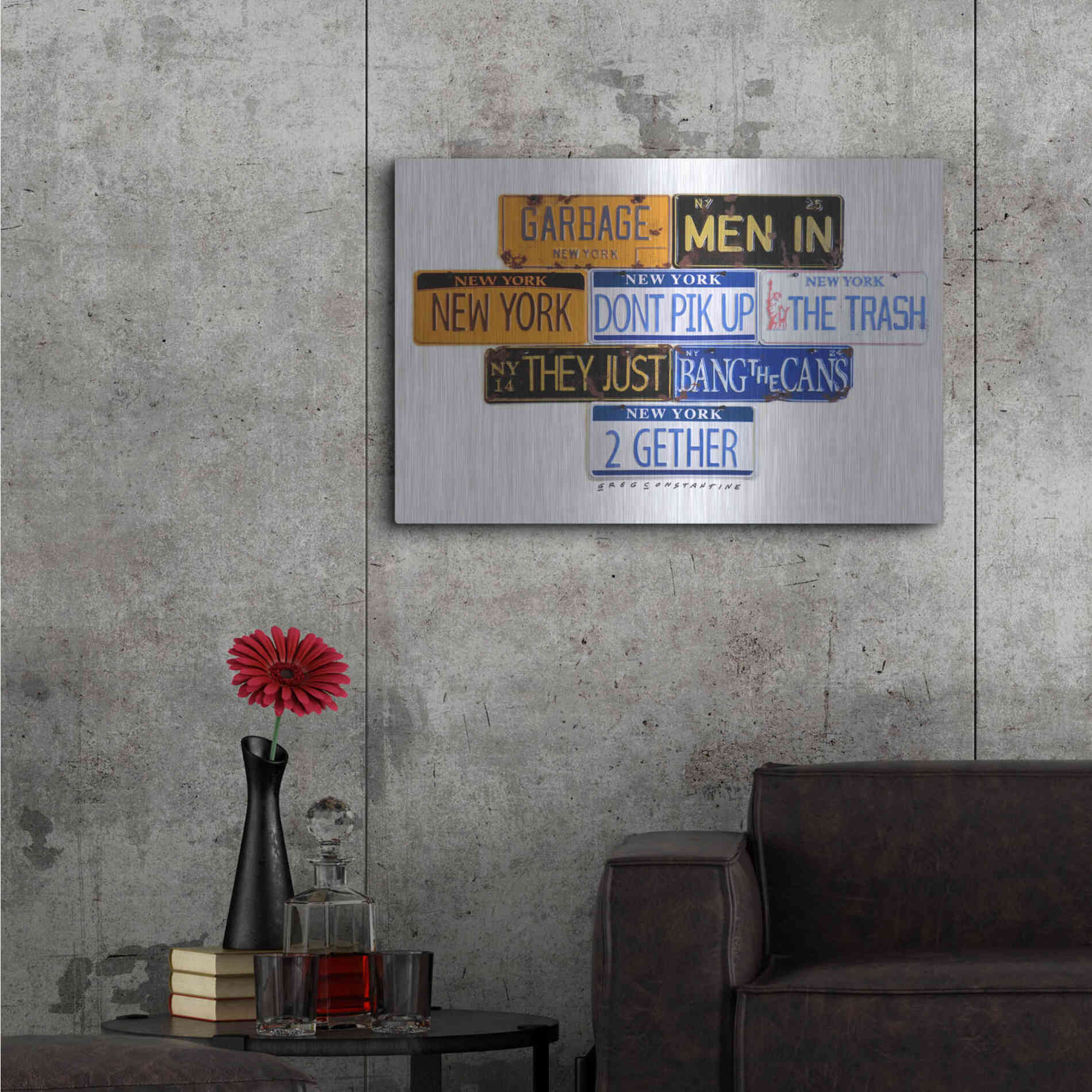 Luxe Metal Art 'Garbage Men In NY' by Gregory Constantine, Metal Wall Art,36x24