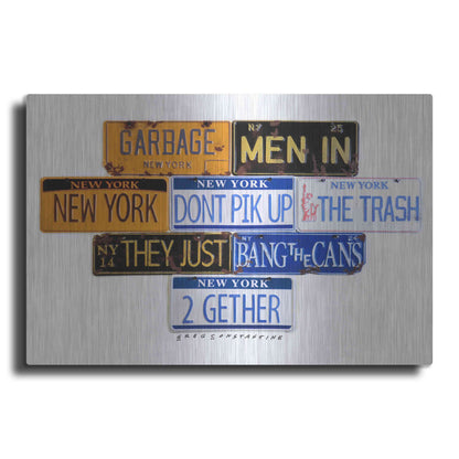 Luxe Metal Art 'Garbage Men In NY' by Gregory Constantine, Metal Wall Art