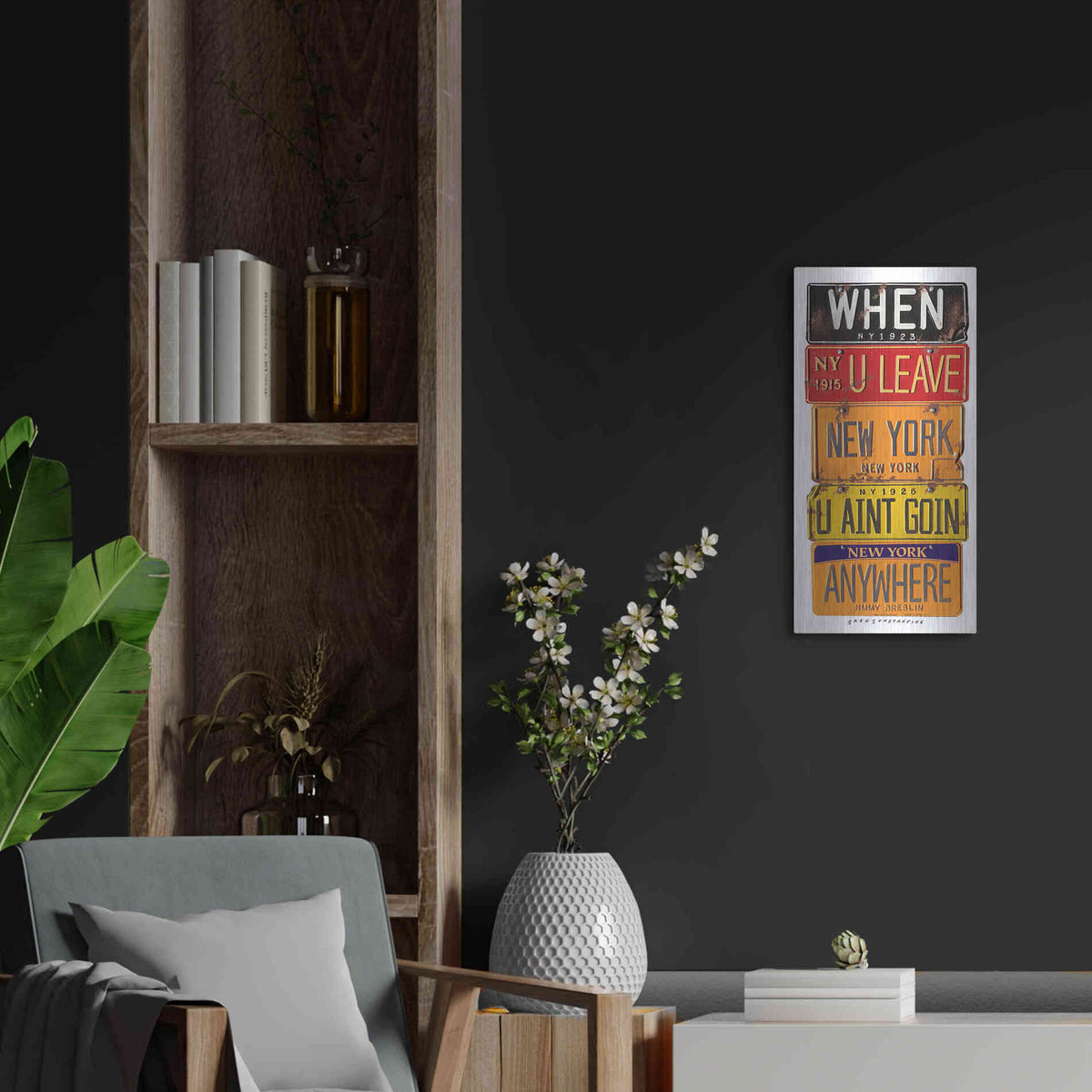 Luxe Metal Art 'Breslin When U Leave New York' by Gregory Constantine, Metal Wall Art,12x24
