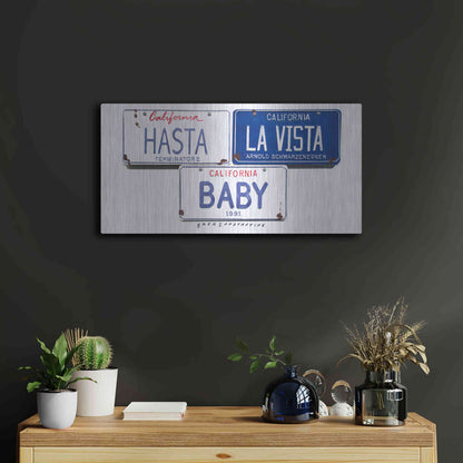 Luxe Metal Art 'Schwarzenneger Hasta La Vista' by Gregory Constantine, Metal Wall Art,24x12