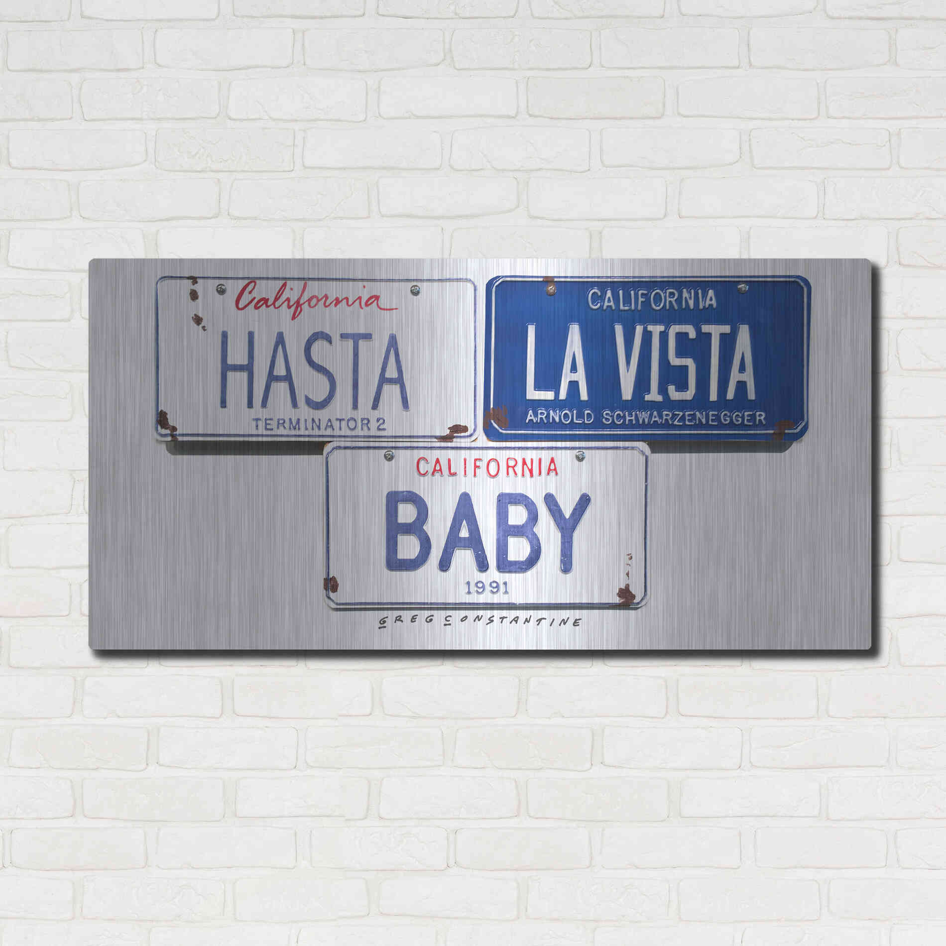 Luxe Metal Art 'Schwarzenneger Hasta La Vista' by Gregory Constantine, Metal Wall Art,48x24