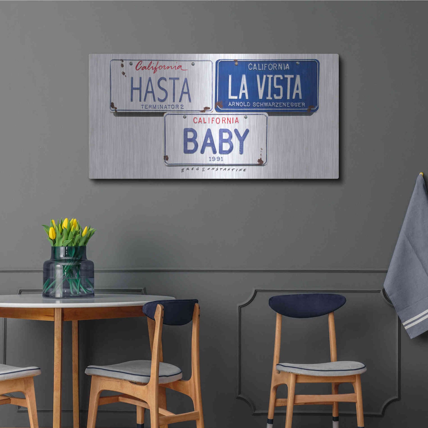 Luxe Metal Art 'Schwarzenneger Hasta La Vista' by Gregory Constantine, Metal Wall Art,48x24