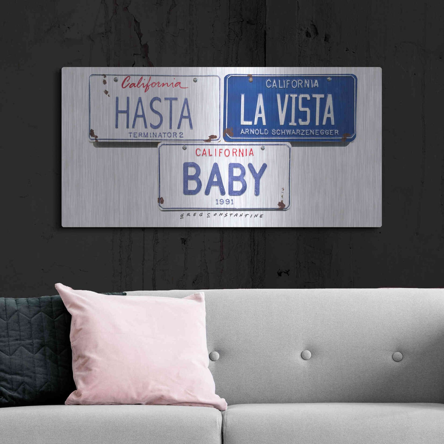 Luxe Metal Art 'Schwarzenneger Hasta La Vista' by Gregory Constantine, Metal Wall Art,48x24