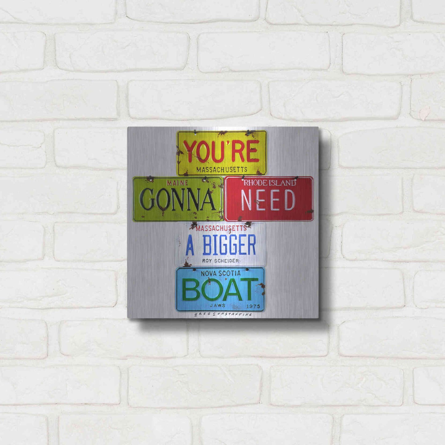 Luxe Metal Art 'Scheider Bigger Boat' by Gregory Constantine, Metal Wall Art,12x12