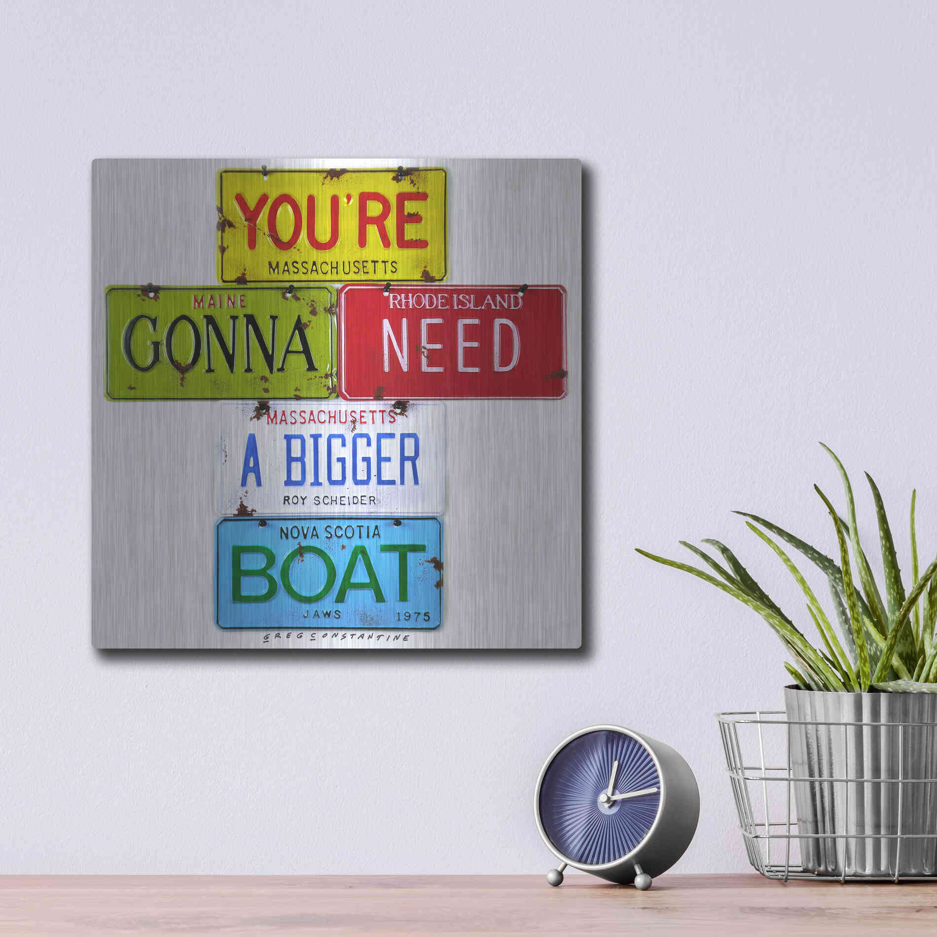 Luxe Metal Art 'Scheider Bigger Boat' by Gregory Constantine, Metal Wall Art,12x12