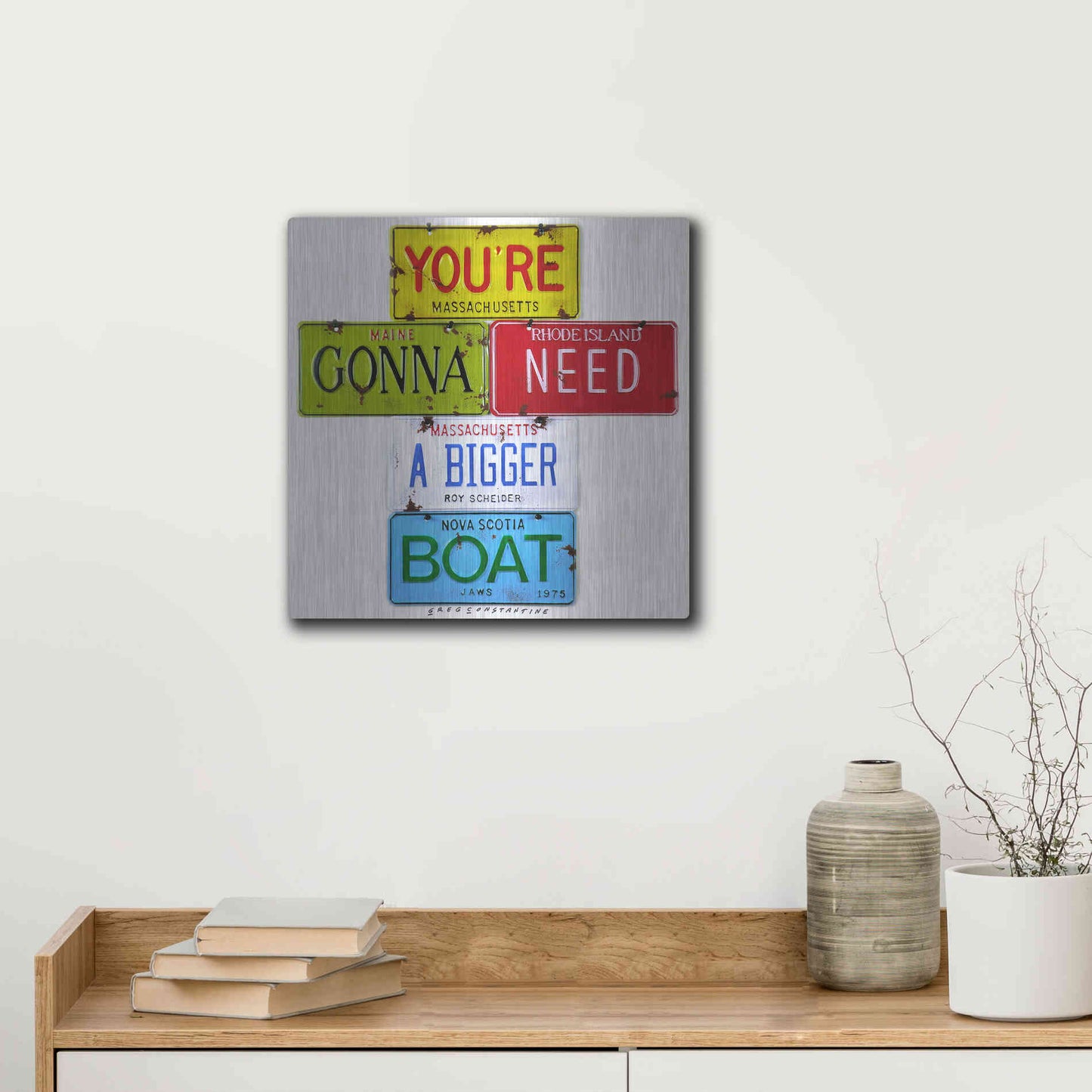 Luxe Metal Art 'Scheider Bigger Boat' by Gregory Constantine, Metal Wall Art,12x12