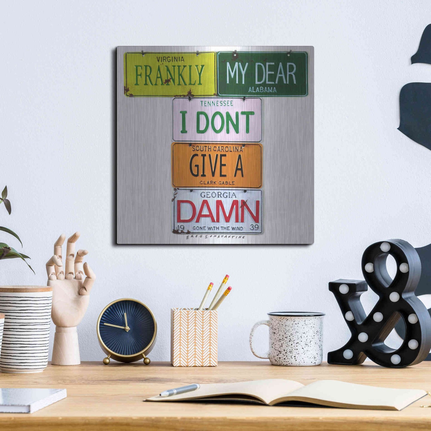 Luxe Metal Art 'Gable Frankly My Dear' by Gregory Constantine, Metal Wall Art,12x12