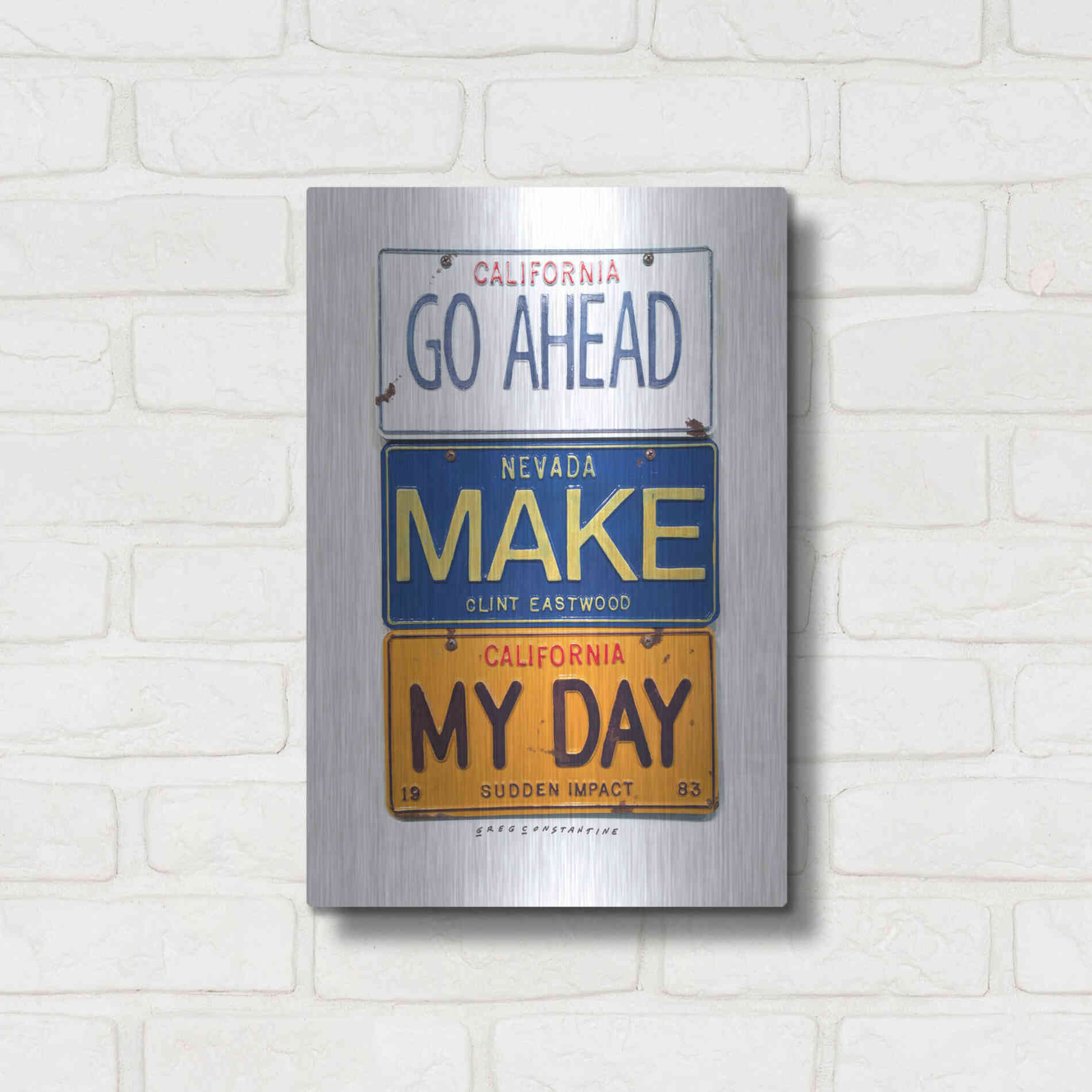 Luxe Metal Art 'Eastwood Make My Day' by Gregory Constantine, Metal Wall Art,12x16