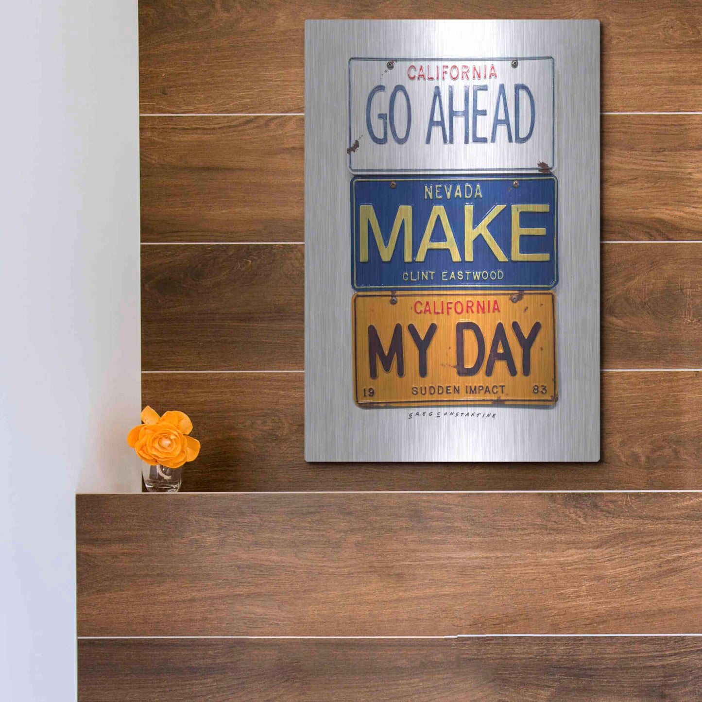 Luxe Metal Art 'Eastwood Make My Day' by Gregory Constantine, Metal Wall Art,12x16