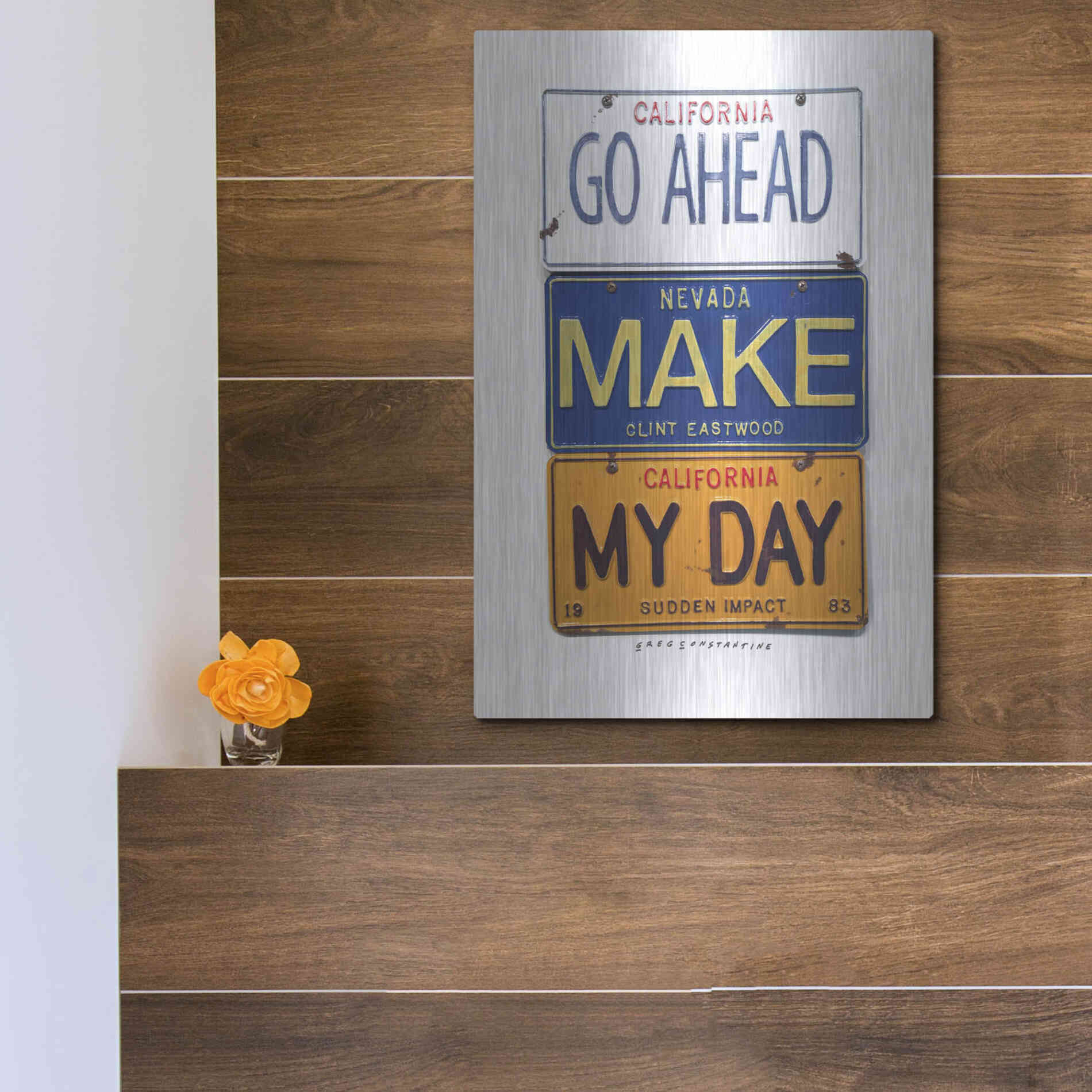 Luxe Metal Art 'Eastwood Make My Day' by Gregory Constantine, Metal Wall Art,12x16