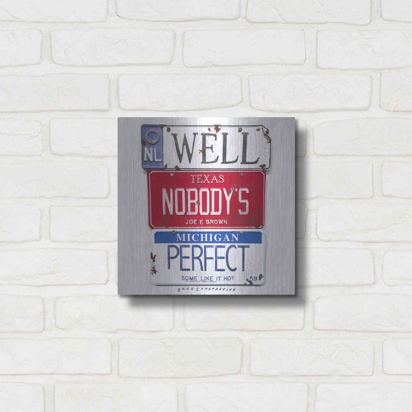 Luxe Metal Art 'Brown Nobody's Perfect' by Gregory Constantine, Metal Wall Art,12x12