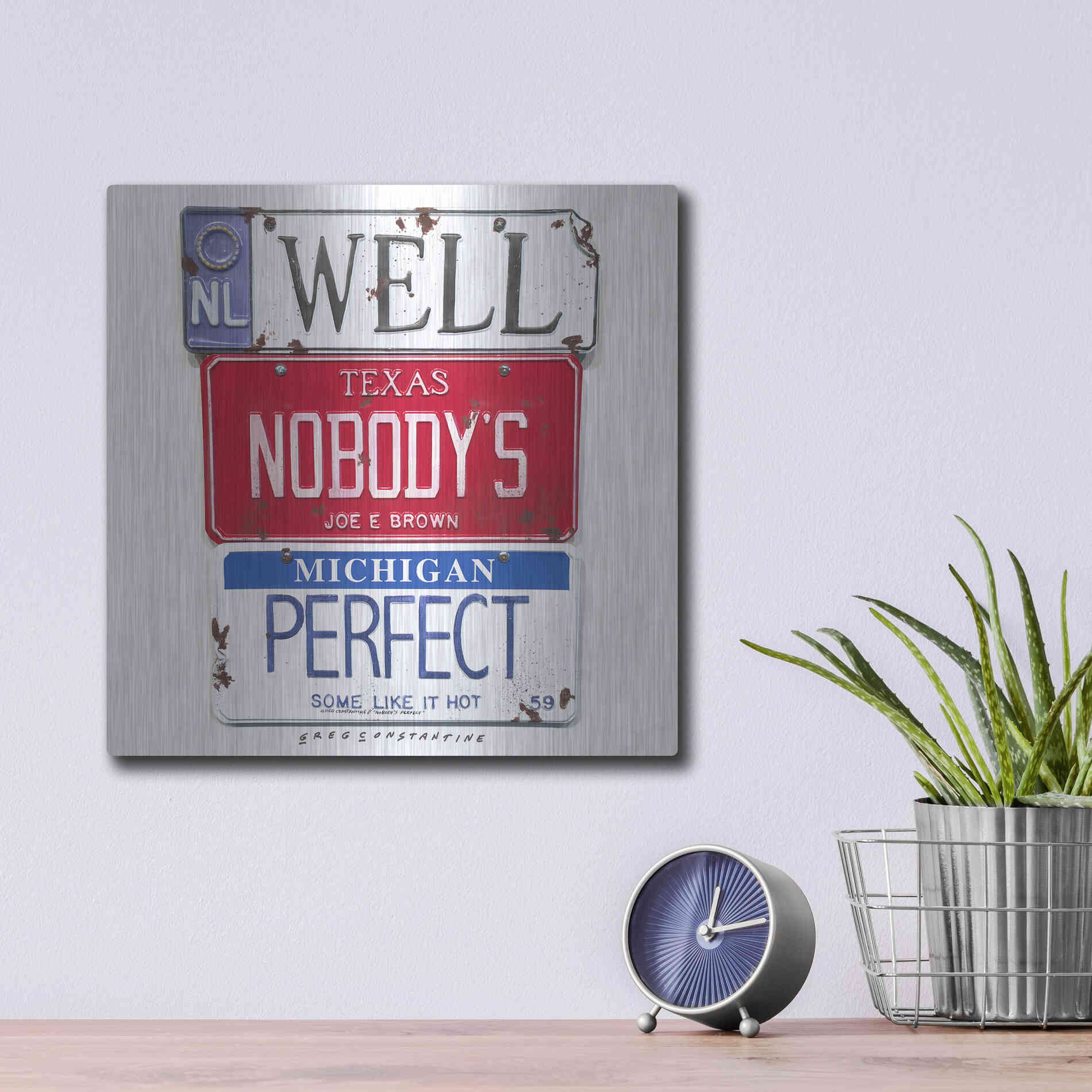 Luxe Metal Art 'Brown Nobody's Perfect' by Gregory Constantine, Metal Wall Art,12x12