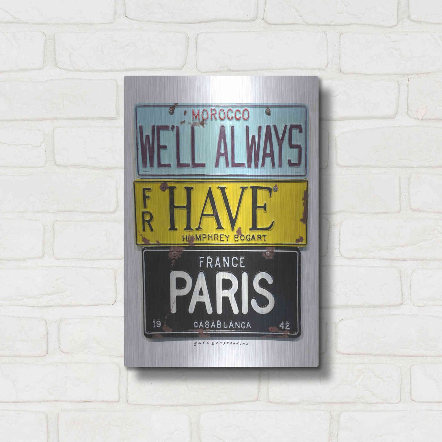 Luxe Metal Art 'Bogart Always Have Paris' by Gregory Constantine, Metal Wall Art,12x16