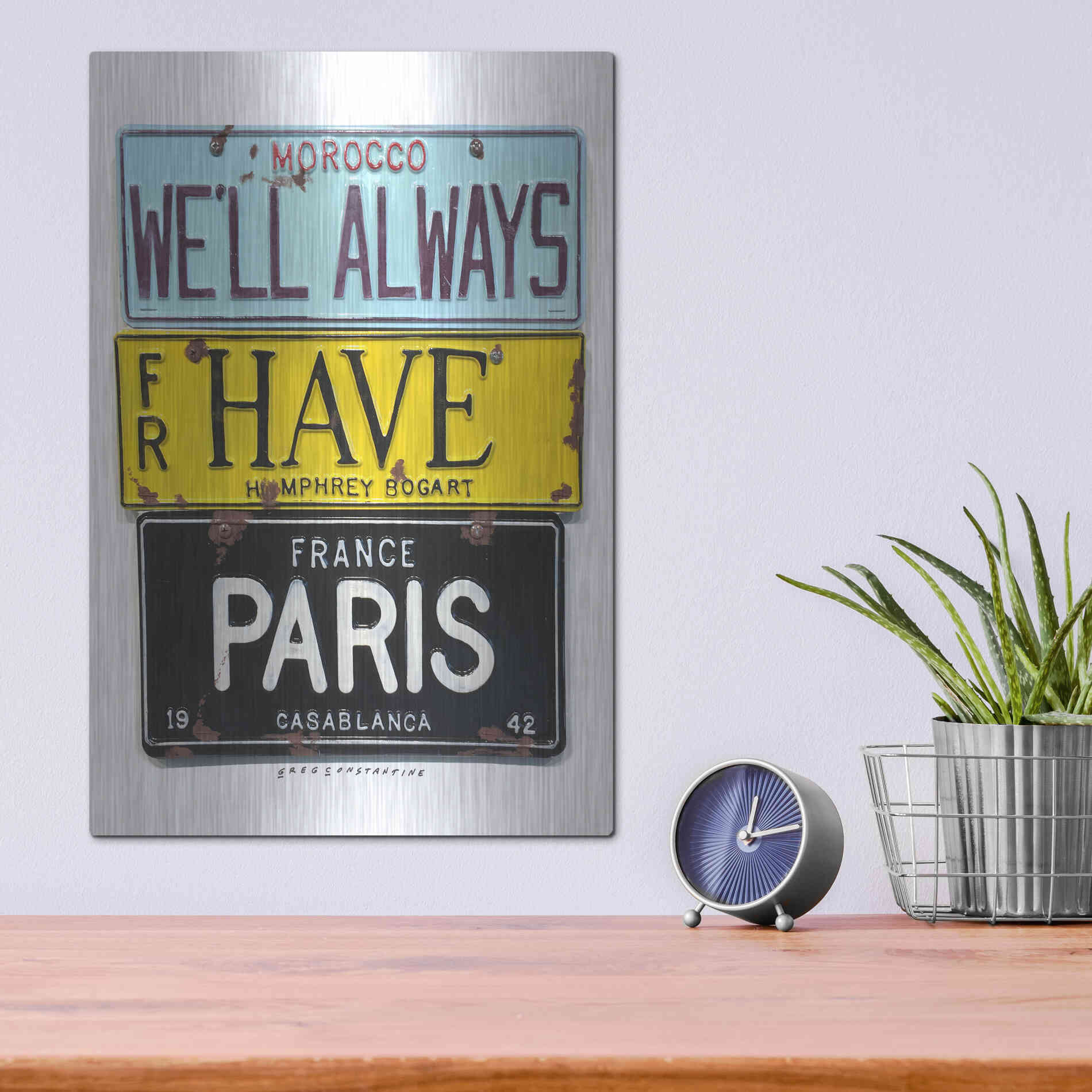 Luxe Metal Art 'Bogart Always Have Paris' by Gregory Constantine, Metal Wall Art,12x16