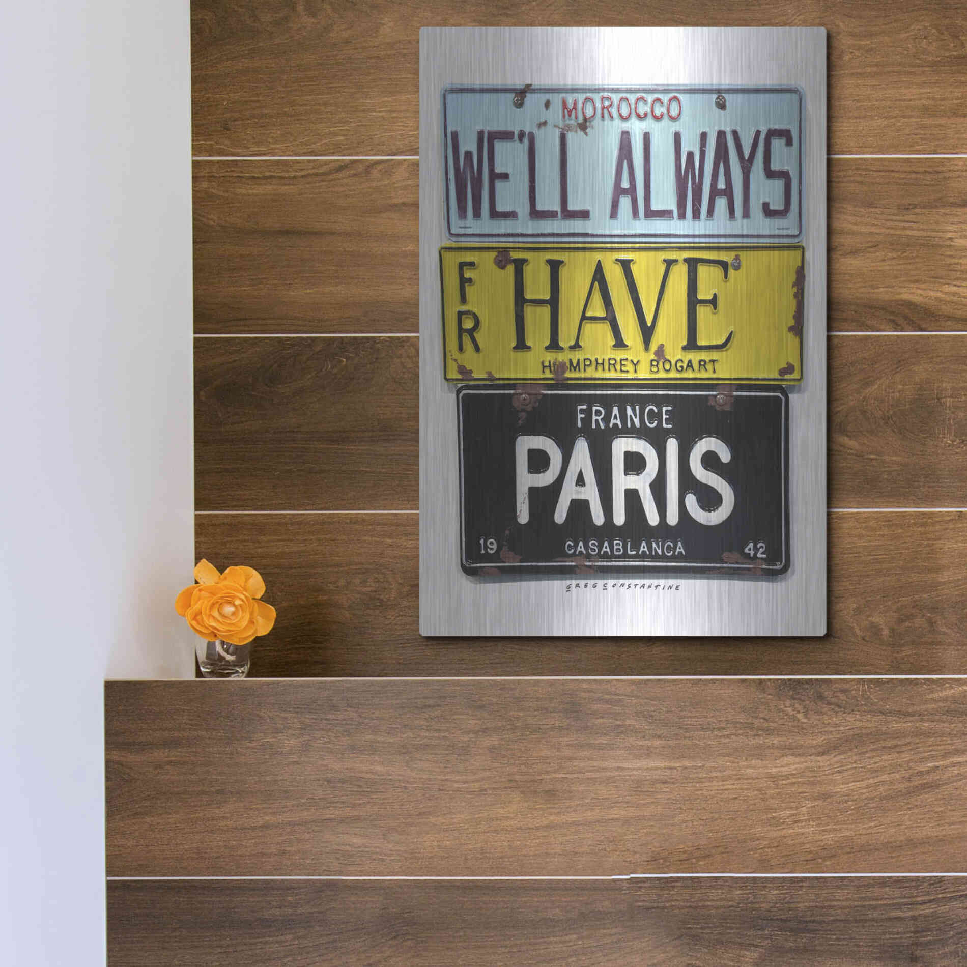 Luxe Metal Art 'Bogart Always Have Paris' by Gregory Constantine, Metal Wall Art,12x16