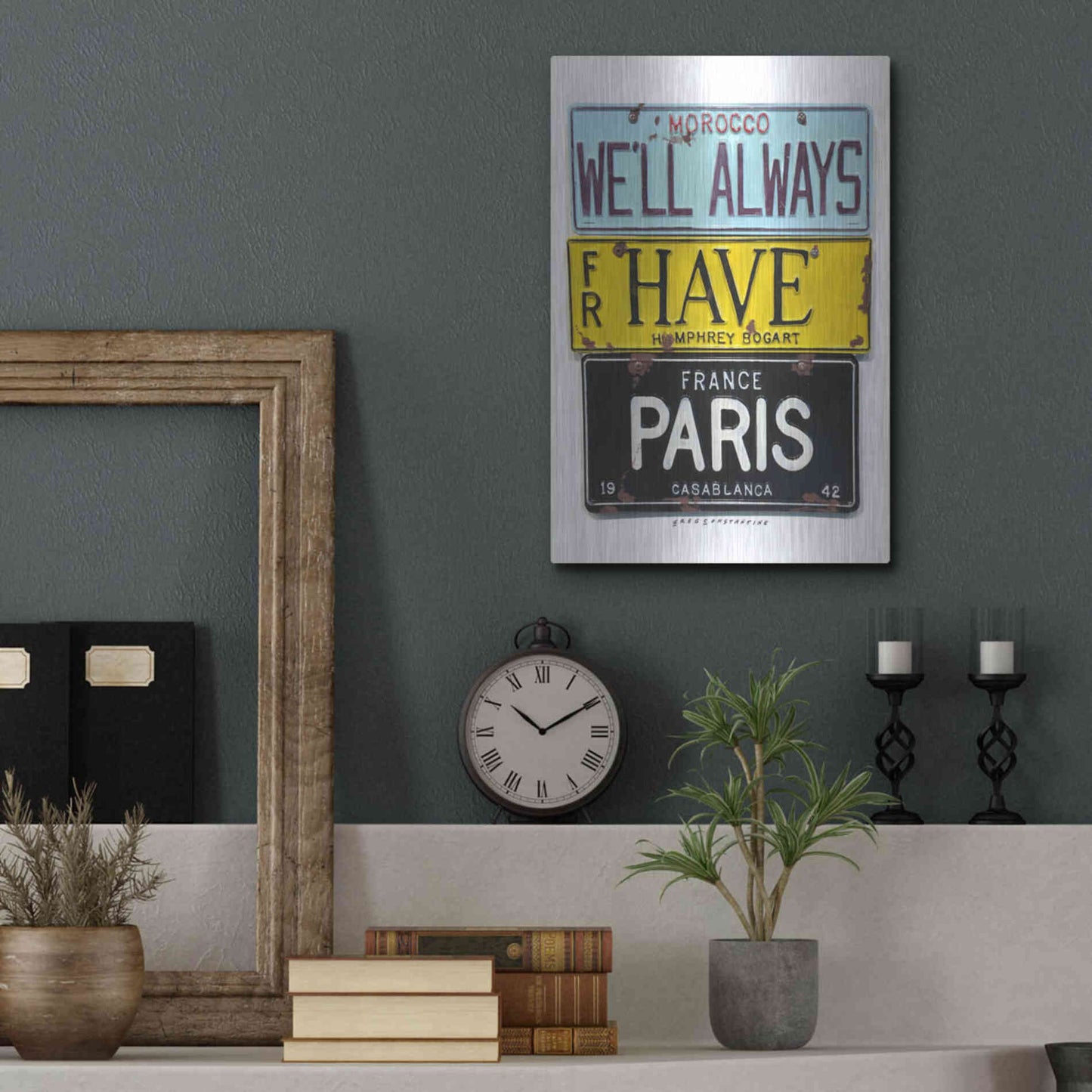 Luxe Metal Art 'Bogart Always Have Paris' by Gregory Constantine, Metal Wall Art,12x16