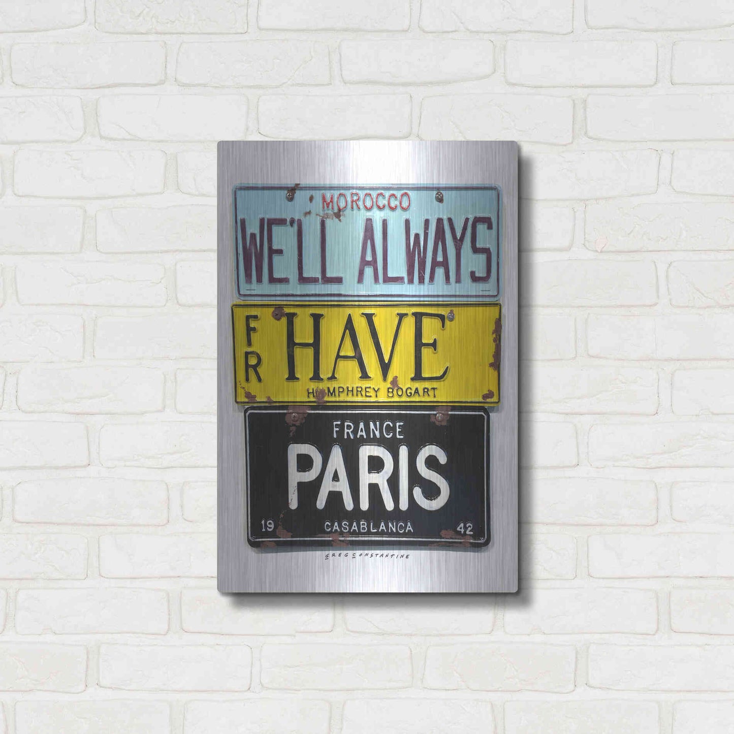 Luxe Metal Art 'Bogart Always Have Paris' by Gregory Constantine, Metal Wall Art,16x24