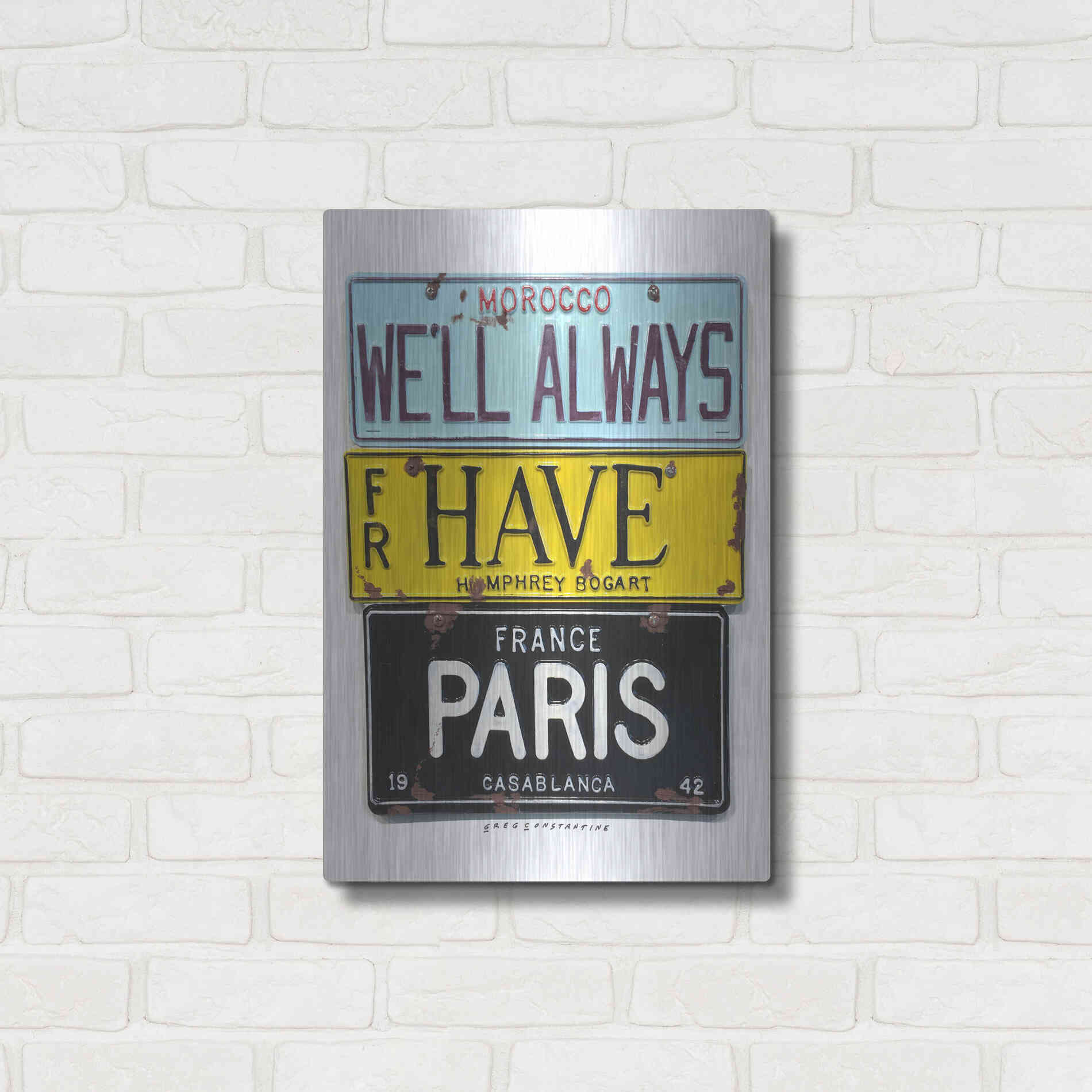 Luxe Metal Art 'Bogart Always Have Paris' by Gregory Constantine, Metal Wall Art,16x24