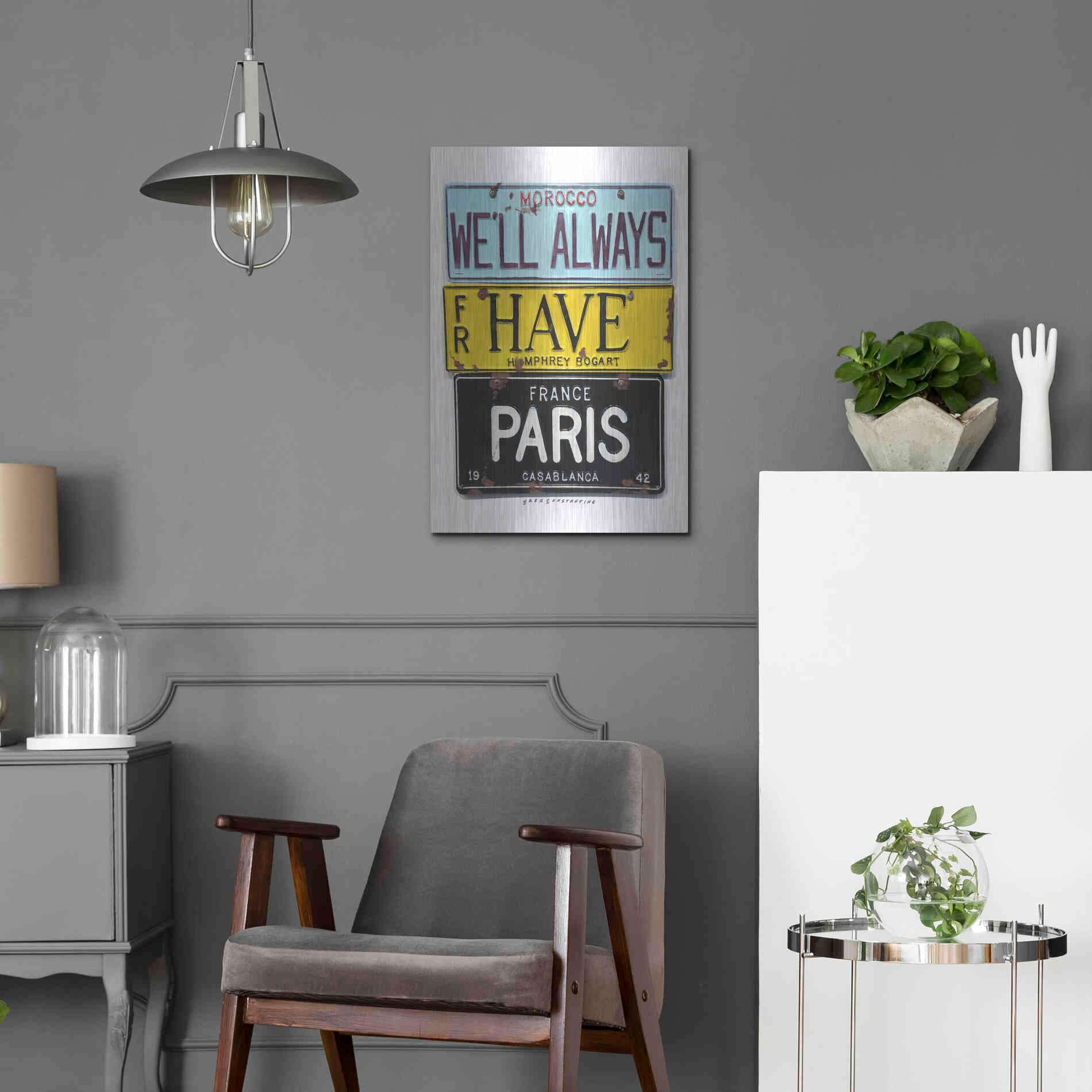Luxe Metal Art 'Bogart Always Have Paris' by Gregory Constantine, Metal Wall Art,16x24