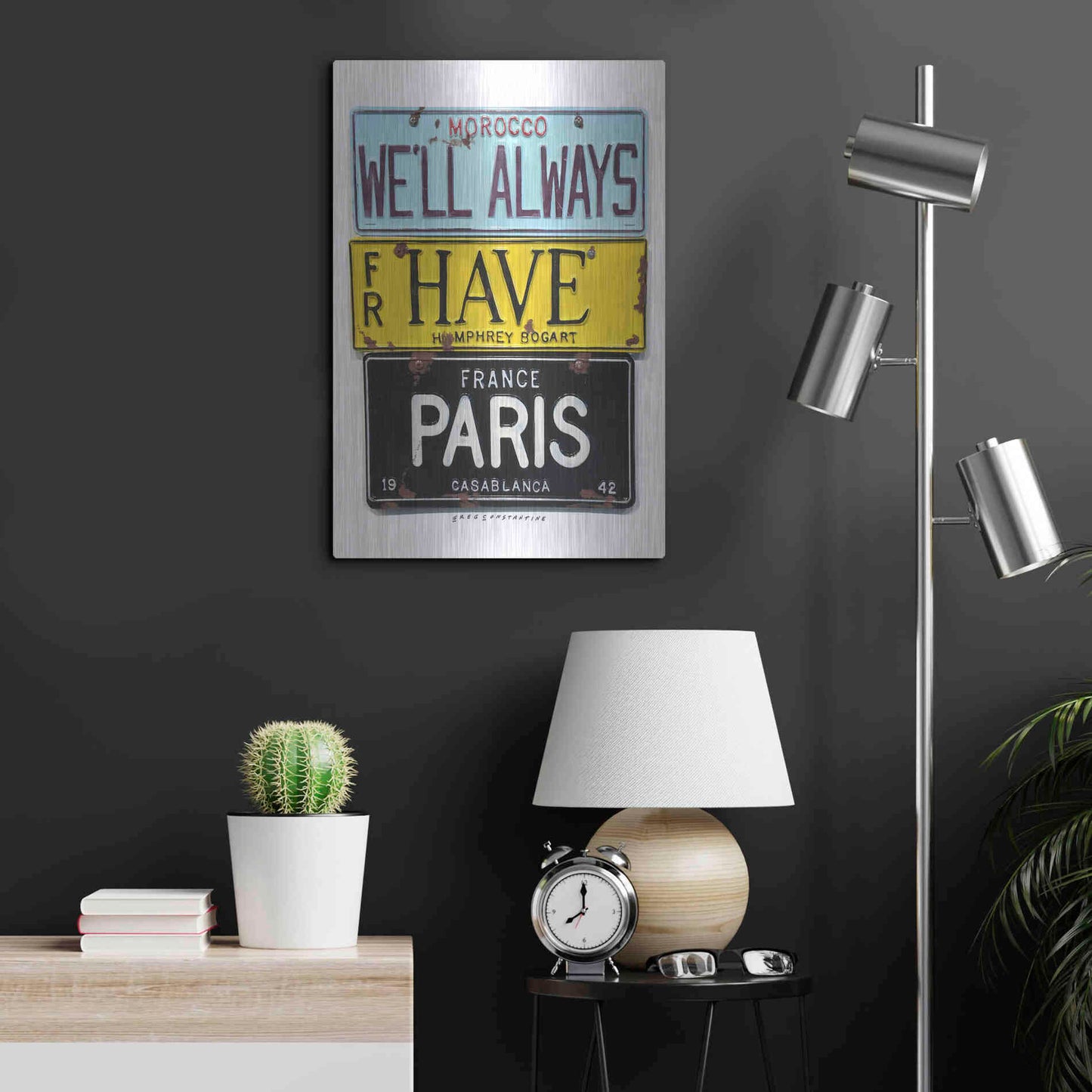 Luxe Metal Art 'Bogart Always Have Paris' by Gregory Constantine, Metal Wall Art,16x24