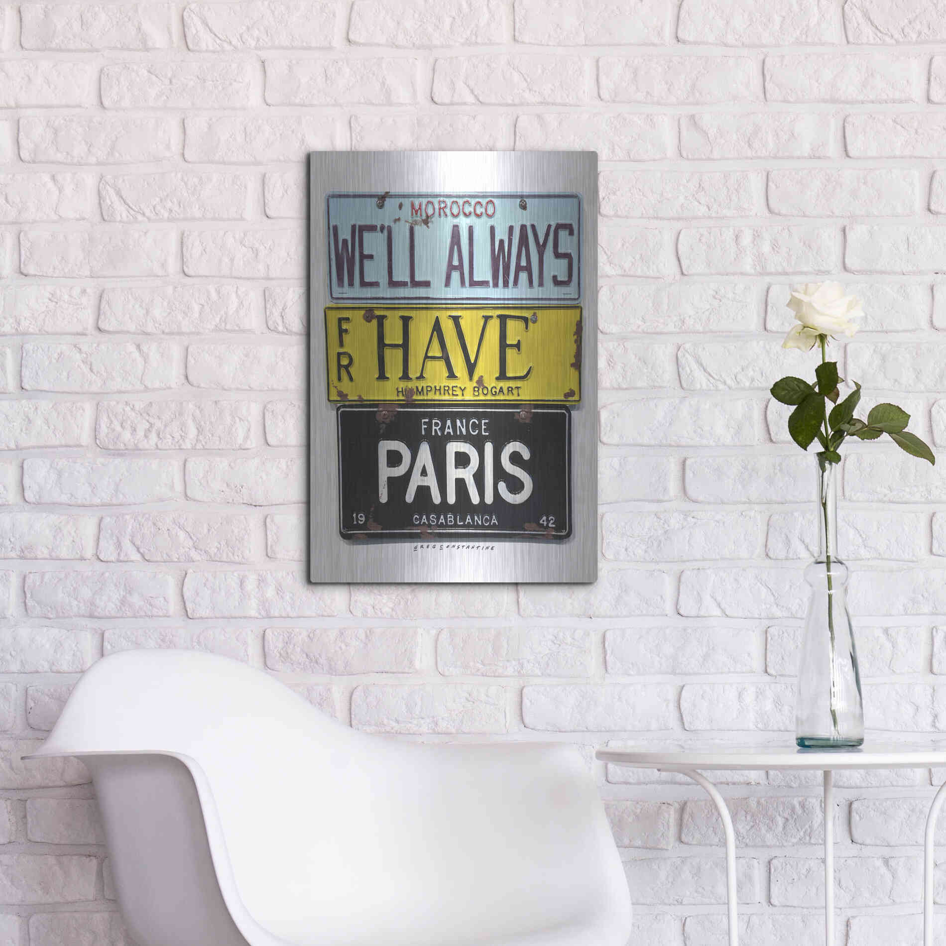 Luxe Metal Art 'Bogart Always Have Paris' by Gregory Constantine, Metal Wall Art,16x24