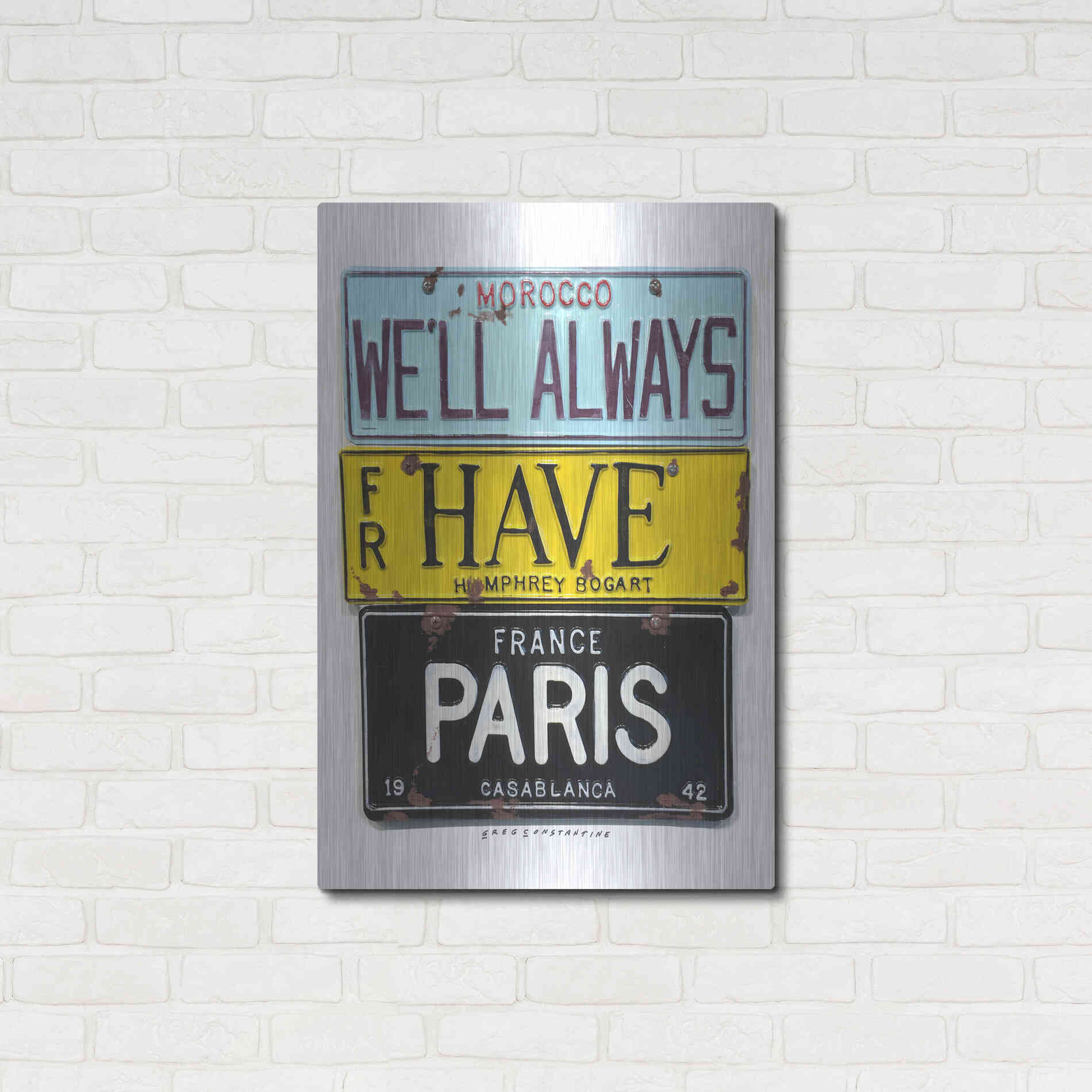 Luxe Metal Art 'Bogart Always Have Paris' by Gregory Constantine, Metal Wall Art,24x36