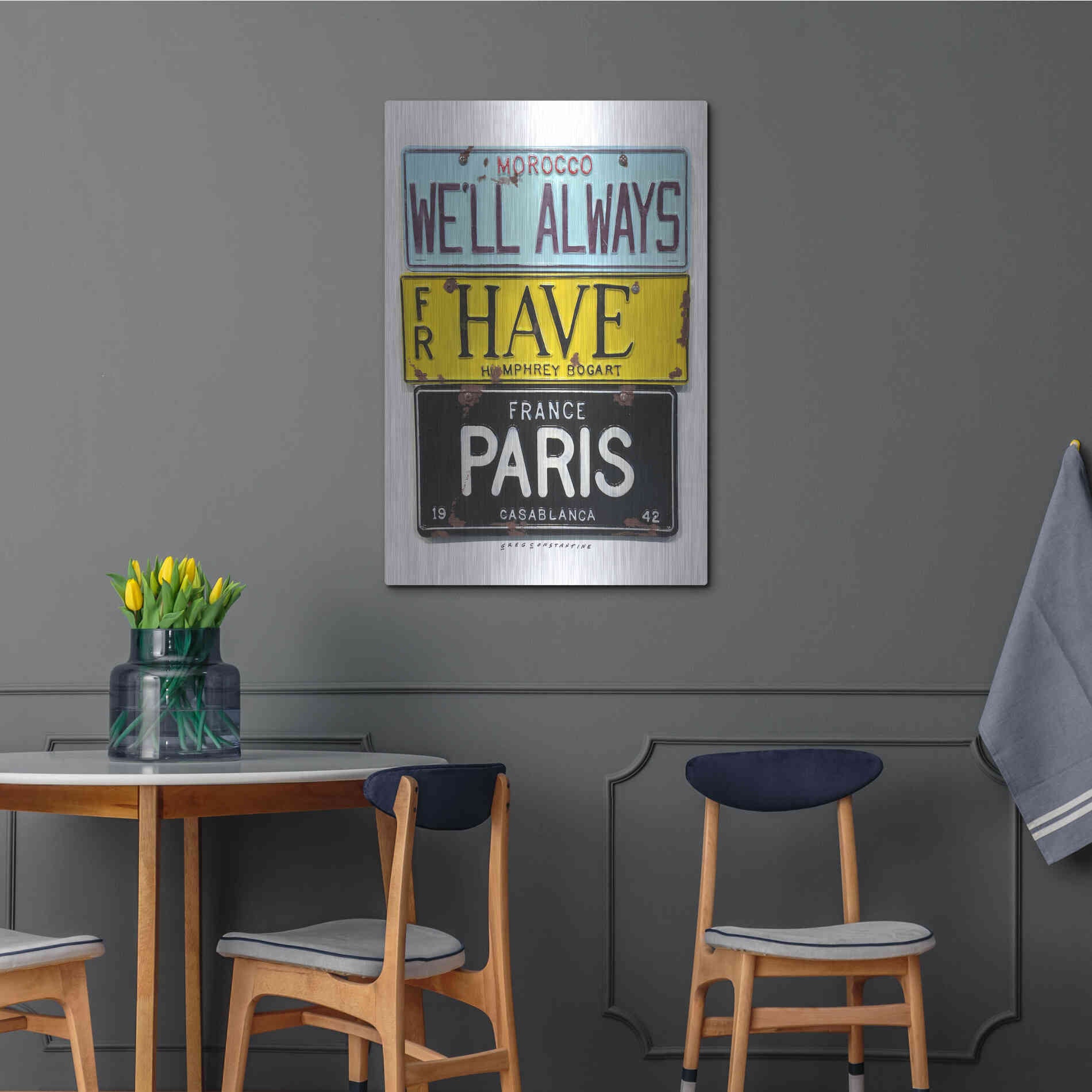 Luxe Metal Art 'Bogart Always Have Paris' by Gregory Constantine, Metal Wall Art,24x36