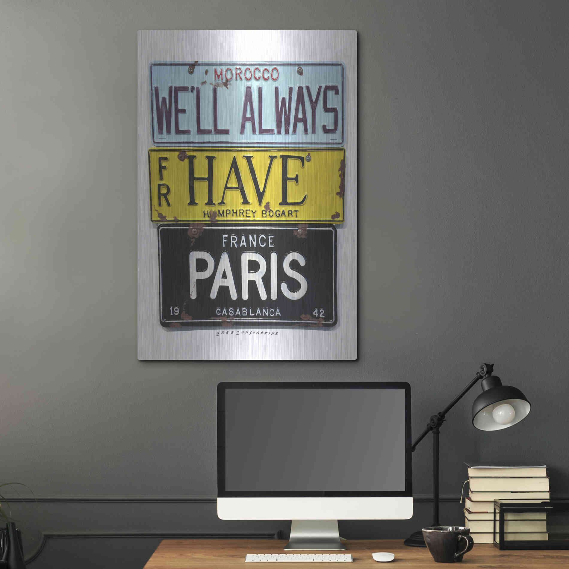 Luxe Metal Art 'Bogart Always Have Paris' by Gregory Constantine, Metal Wall Art,24x36