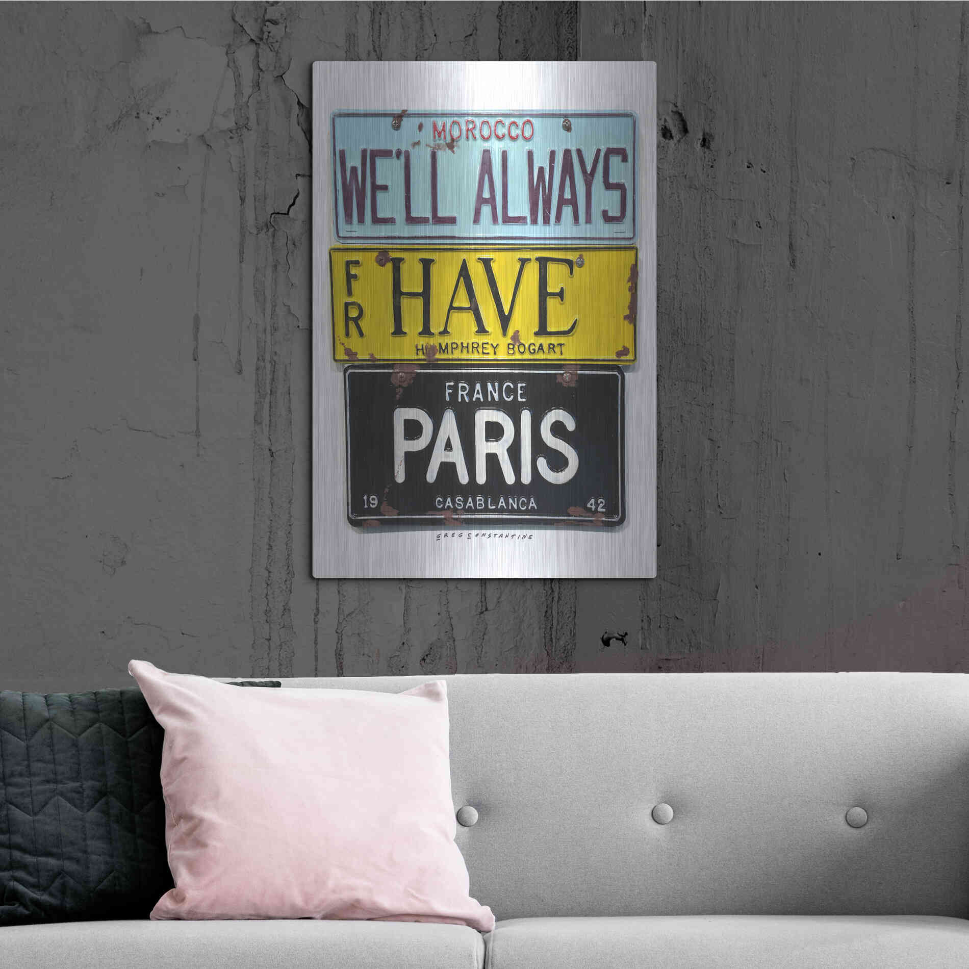 Luxe Metal Art 'Bogart Always Have Paris' by Gregory Constantine, Metal Wall Art,24x36