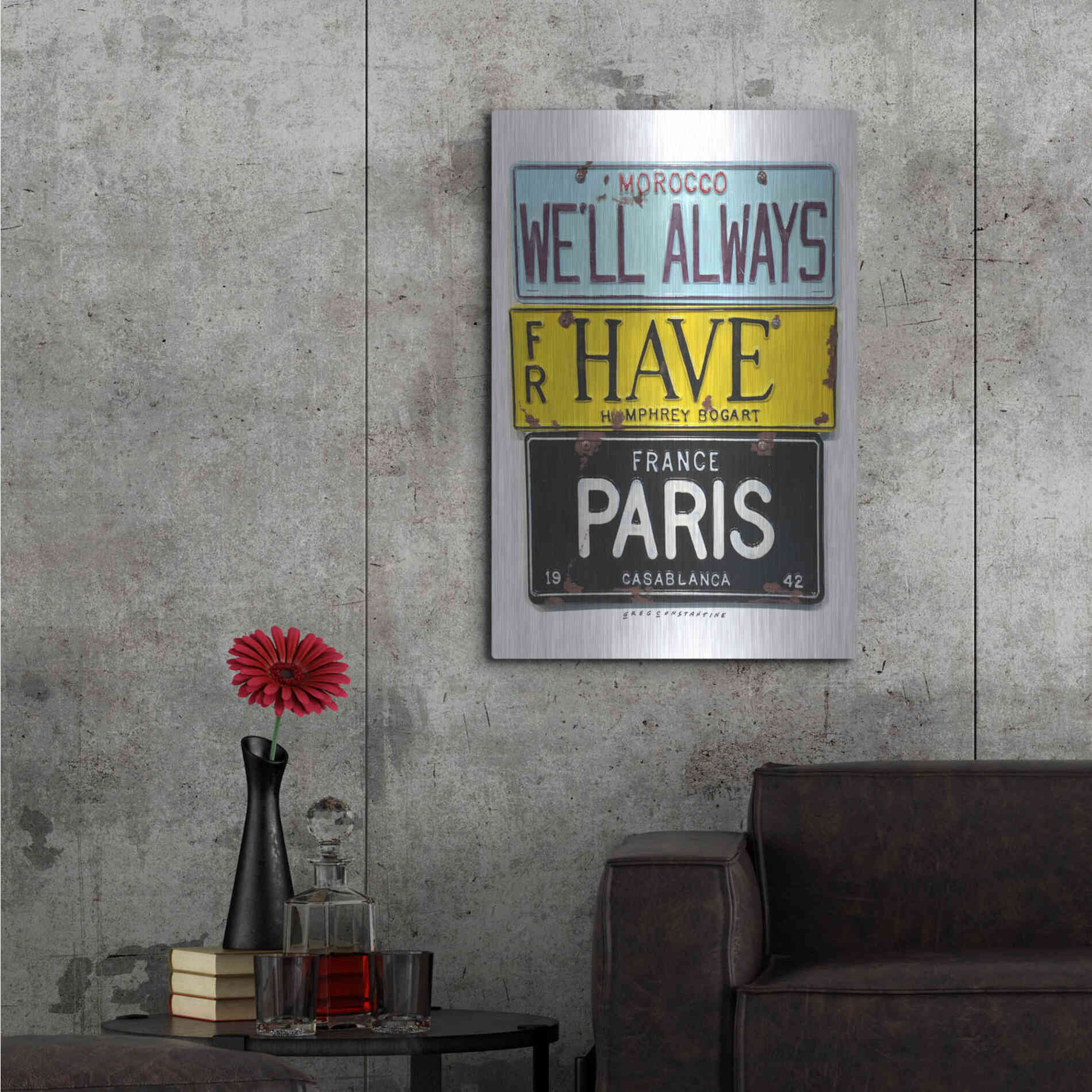 Luxe Metal Art 'Bogart Always Have Paris' by Gregory Constantine, Metal Wall Art,24x36