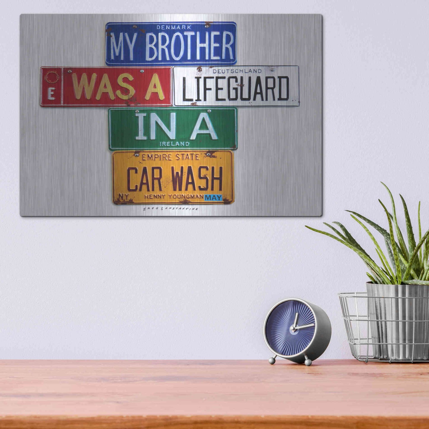 Luxe Metal Art 'Youngman Lifeguard In A Carwash' by Gregory Constantine, Metal Wall Art,16x12