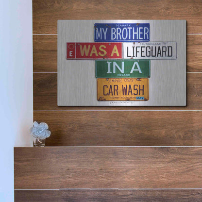 Luxe Metal Art 'Youngman Lifeguard In A Carwash' by Gregory Constantine, Metal Wall Art,16x12