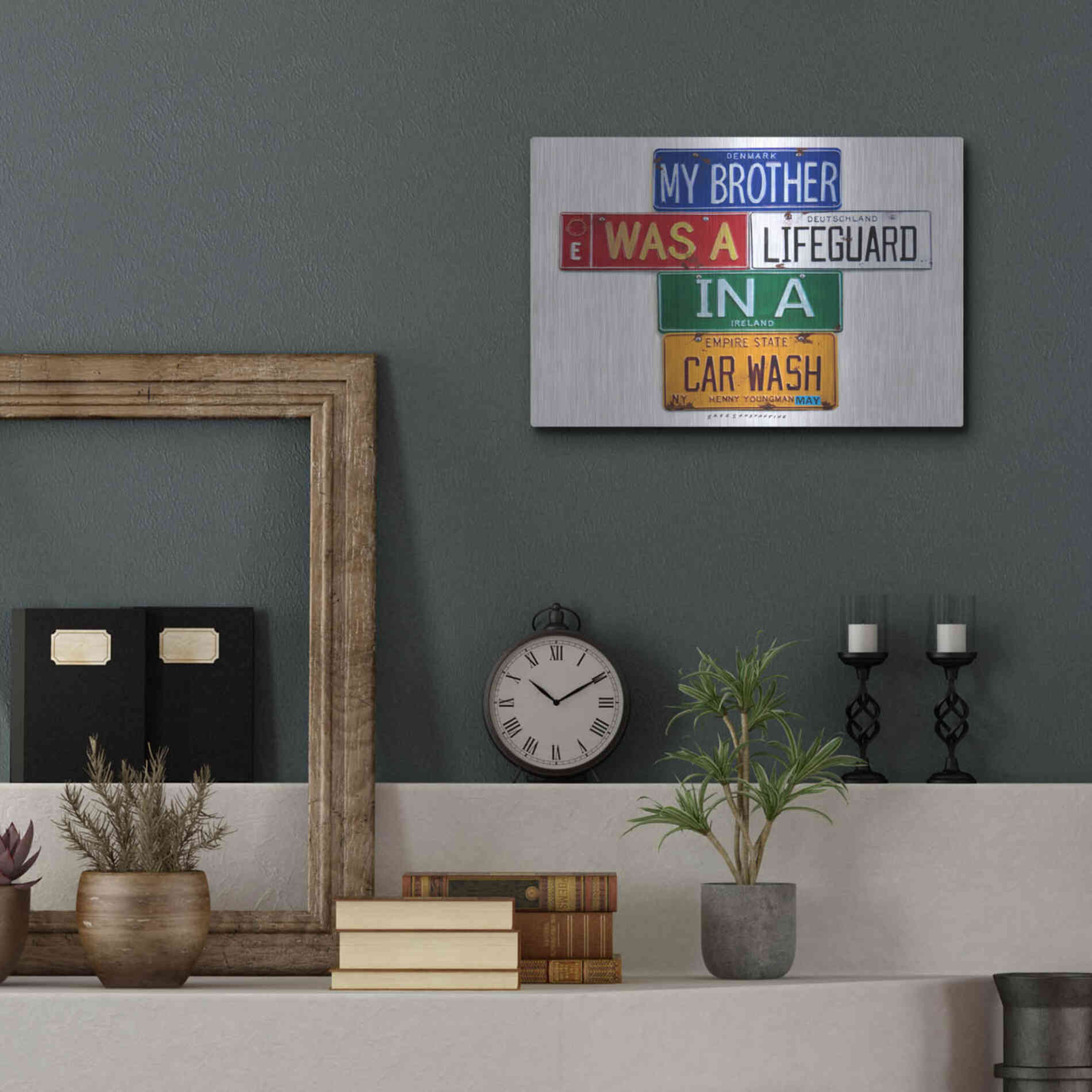 Luxe Metal Art 'Youngman Lifeguard In A Carwash' by Gregory Constantine, Metal Wall Art,16x12