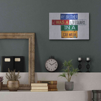 Luxe Metal Art 'Youngman Lifeguard In A Carwash' by Gregory Constantine, Metal Wall Art,16x12